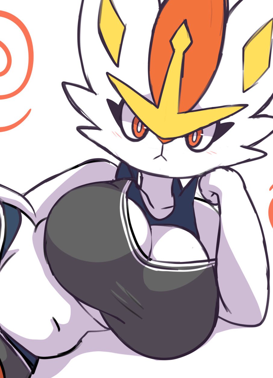 big breasts, breasts, cinderace, cleavage, female, furry, huge breasts, oreon smol, pokemon, pokemon (species), tagme, thick thighs, wide hips