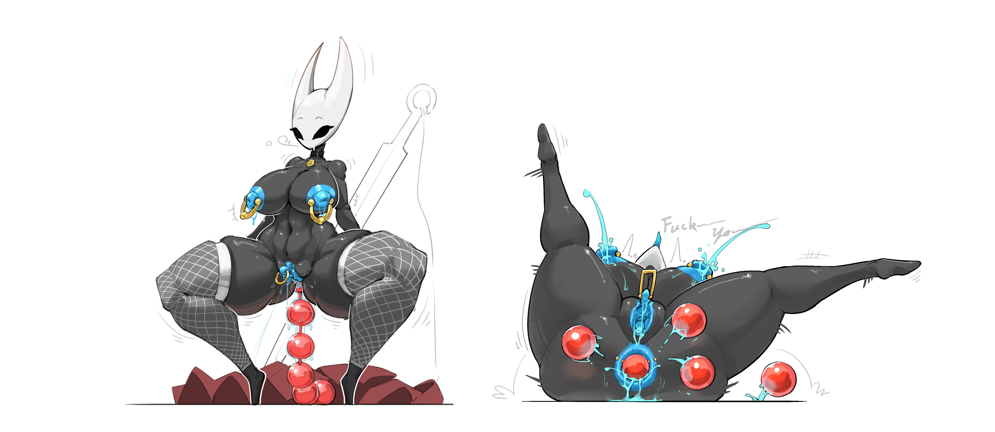 1girls, 2 horns, alternate body type, alternate breast size, anal beads, arthropod, artist name, beads, big ass, big breasts, big butt, black body, black skin, blue nipples, blue pussy, breasts, bubble ass, bubble butt, bug, bug girl, bwydxm, cavity storage, female, female only, hollow knight, hollow knight: silksong, hornet (hollow knight), large ass, large breasts, large butt, pussy, silksong, team cherry