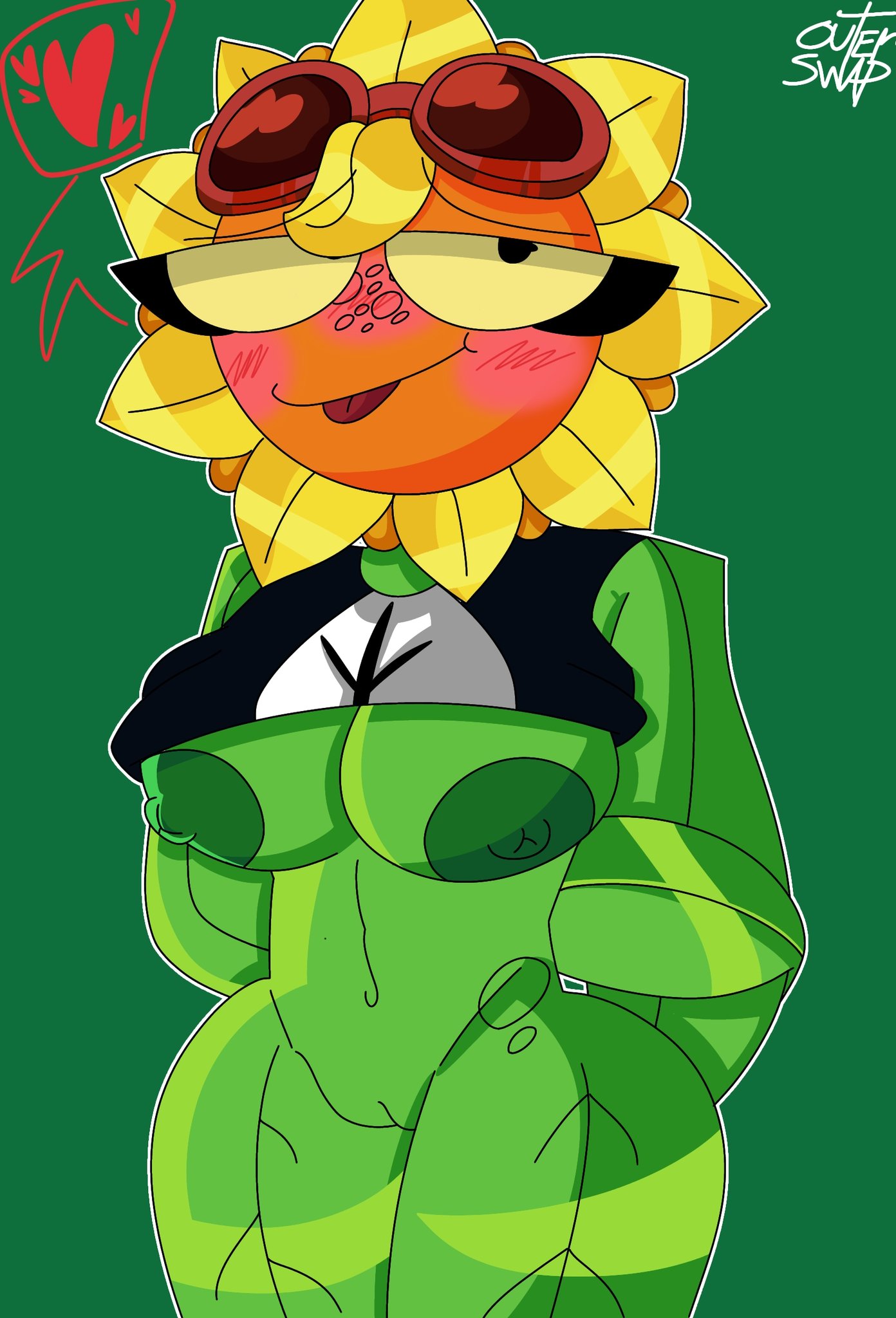 1girls, bad anatomy, blush, breasts, female, outerswap1, plant, plant girl, plantie, plants vs zombies, plants vs zombies: heroes, pussy, solar flare (pvz), sunflower, sunflower (pvz)