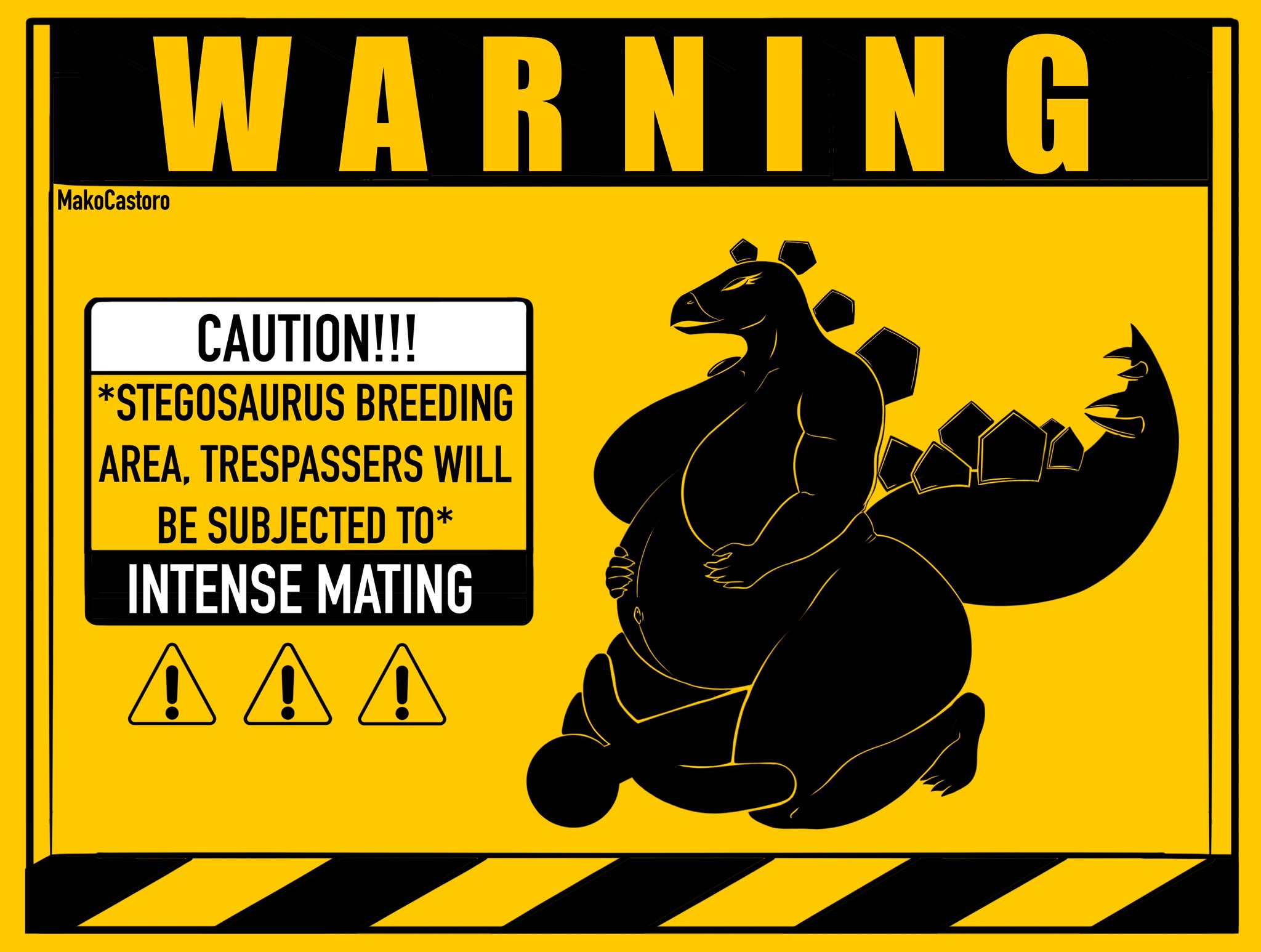1boy, 1girls, anthro, ass, ass bigger than head, big ass, big belly, big breasts, big butt, breasts, breasts bigger than head, bubble butt, curvaceous, curvy, curvy figure, dinosaur, english text, female, femdom, huge ass, huge breasts, larger female, magnolia (boifu raptor), mako castoro, male, nude, pregnant, pregnant belly, pregnant sex, prehistoric species, scalie, size difference, smaller male, spikes, stegosaurian, stegosaurus, tail, text, thick tail, thick thighs, voluptuous, voluptuous female, warning sign, warning sign person, wide hips