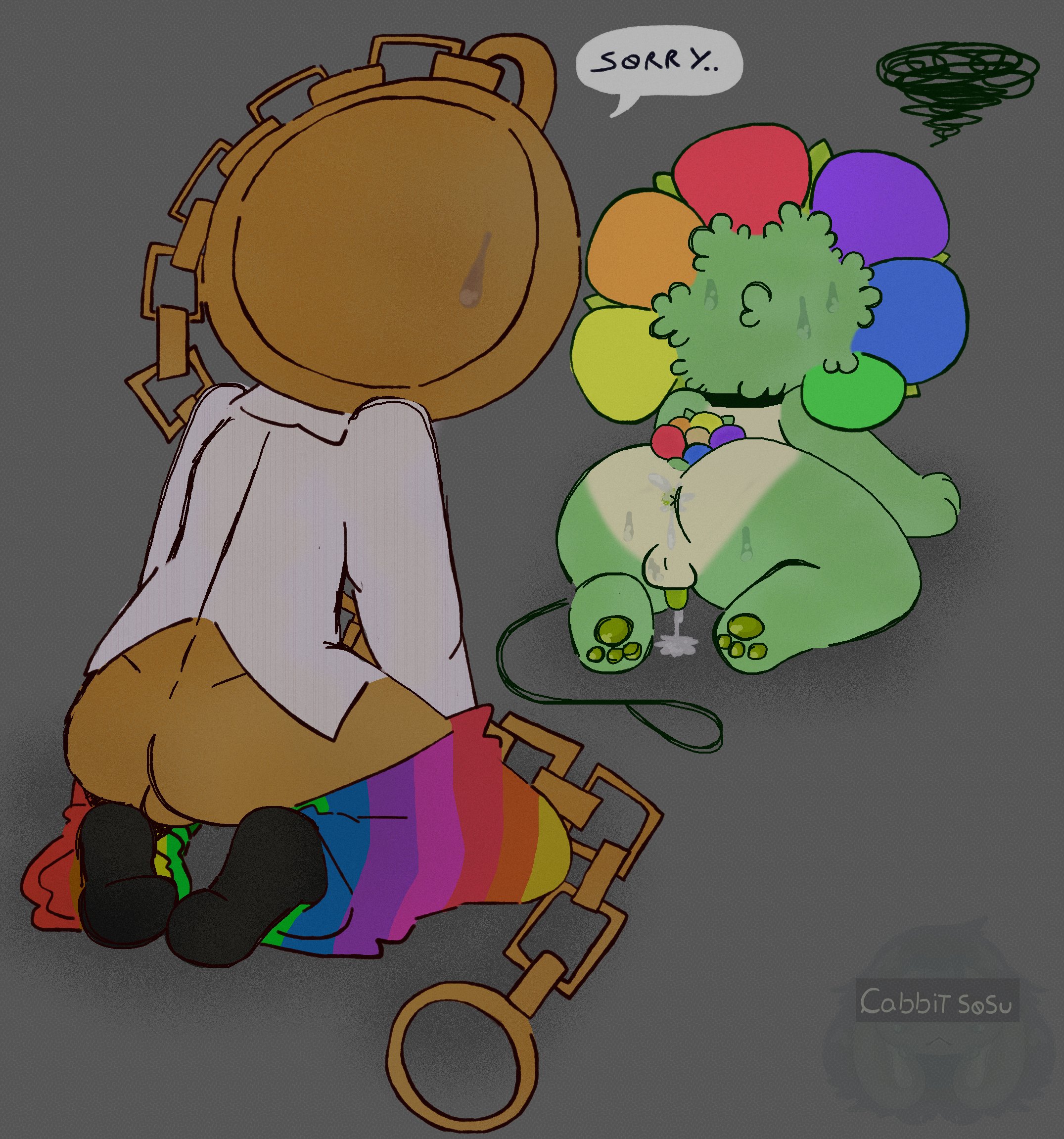 after sex, anus, apologizing, ass, balls, bent over, cum, dandy (dandy's world), dandy's world, dyle (dandy's world), flower, male, pawpads, penis, roblox, small penis, sweat, tagme