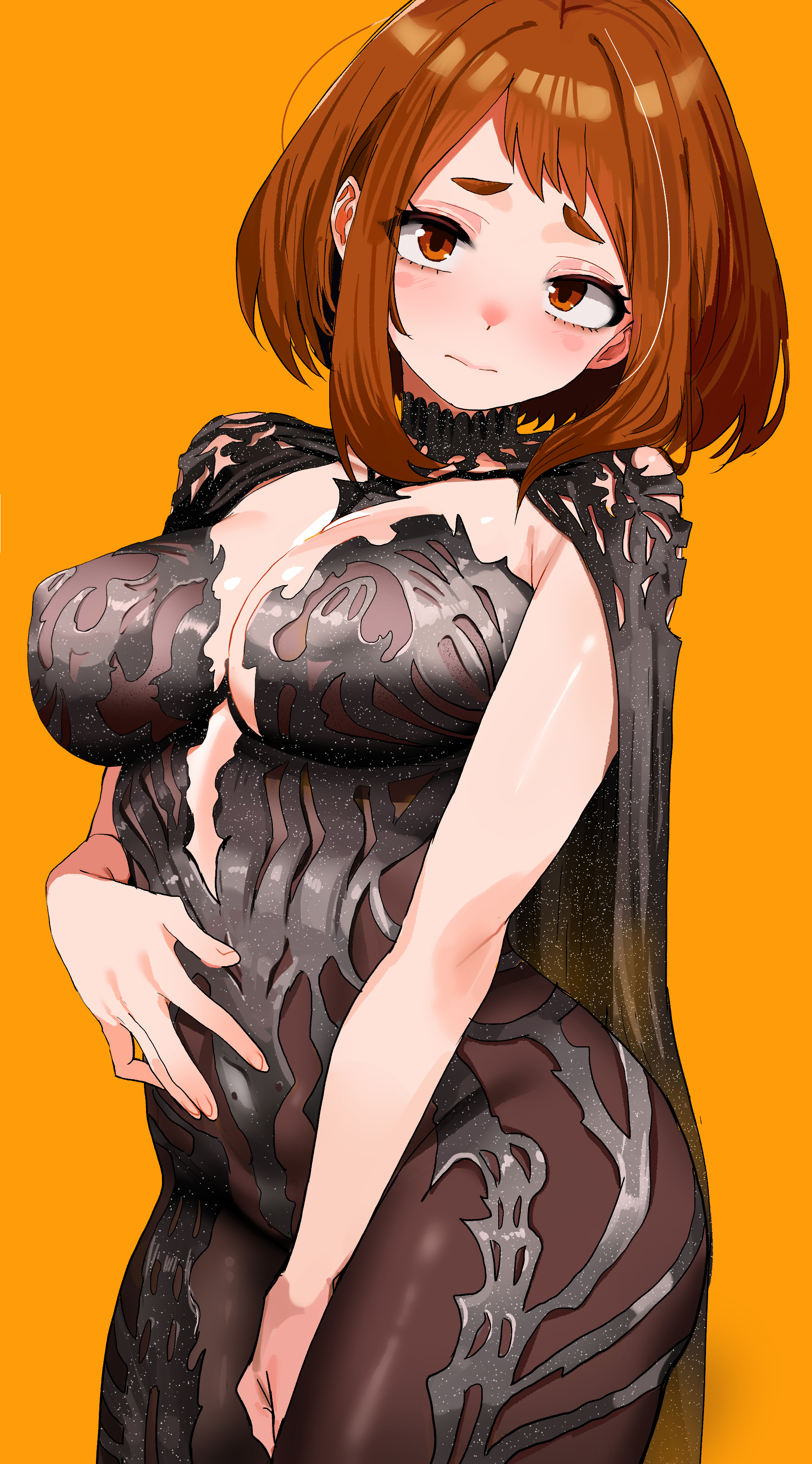 1girls, breasts, brown hair, brown-haired female, chronopattern dress, cleavage, female, medium breasts, my hero academia, ochako uraraka, uraraka ochako, zd (pixiv6210083)