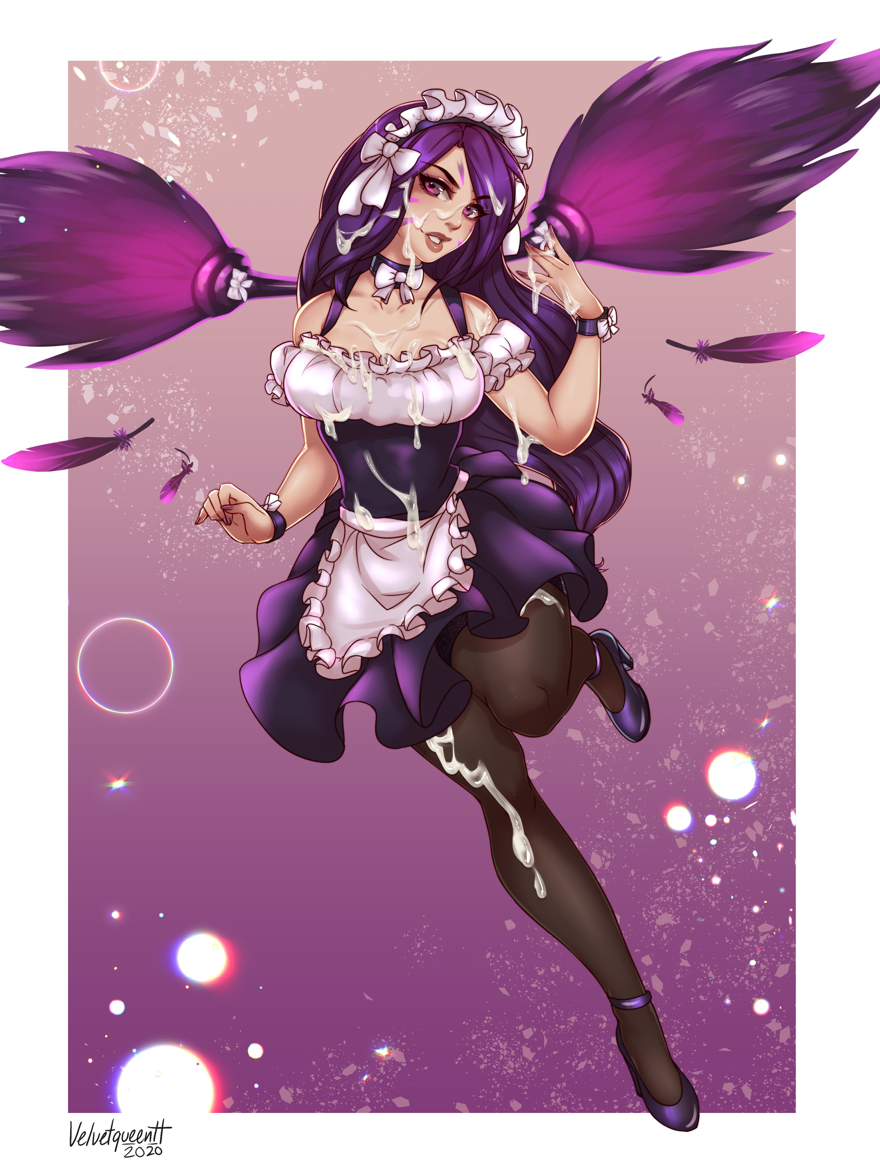 1girls, cum, female, female only, kai'sa, league of legends, maid, purple eyes, purple hair, riot games, velvetqueenh