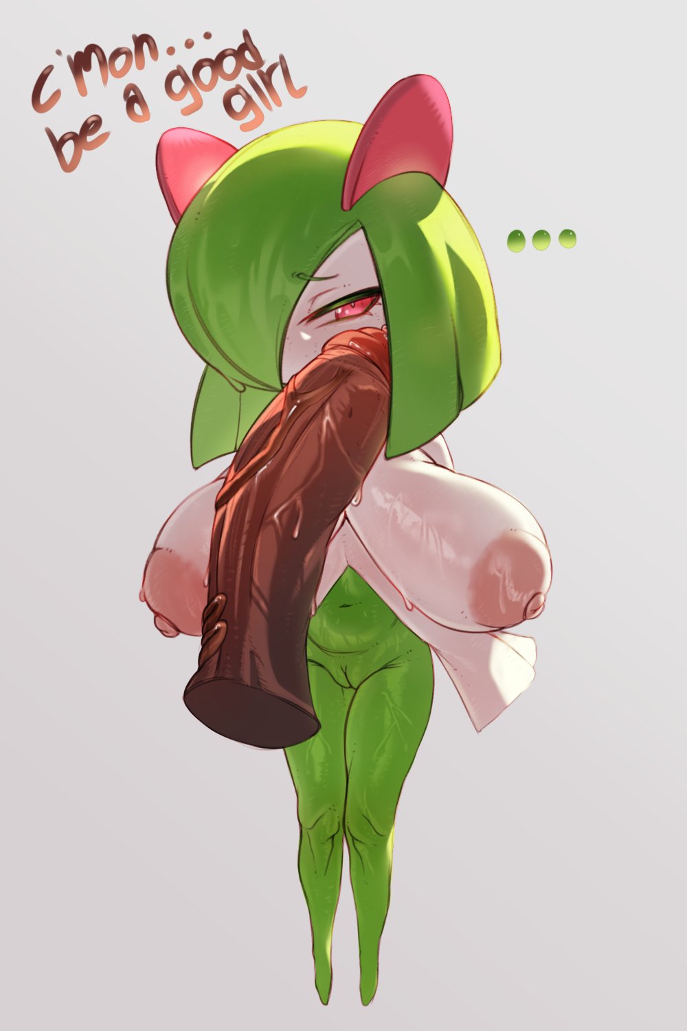 big breasts, breasts, female, female focus, female only, green hair, kirlia, large breasts, lovelymobcorp, moblovelycorp, pokémon (species), pokemon, pokemon (species), solo, solo female, white body, white skin
