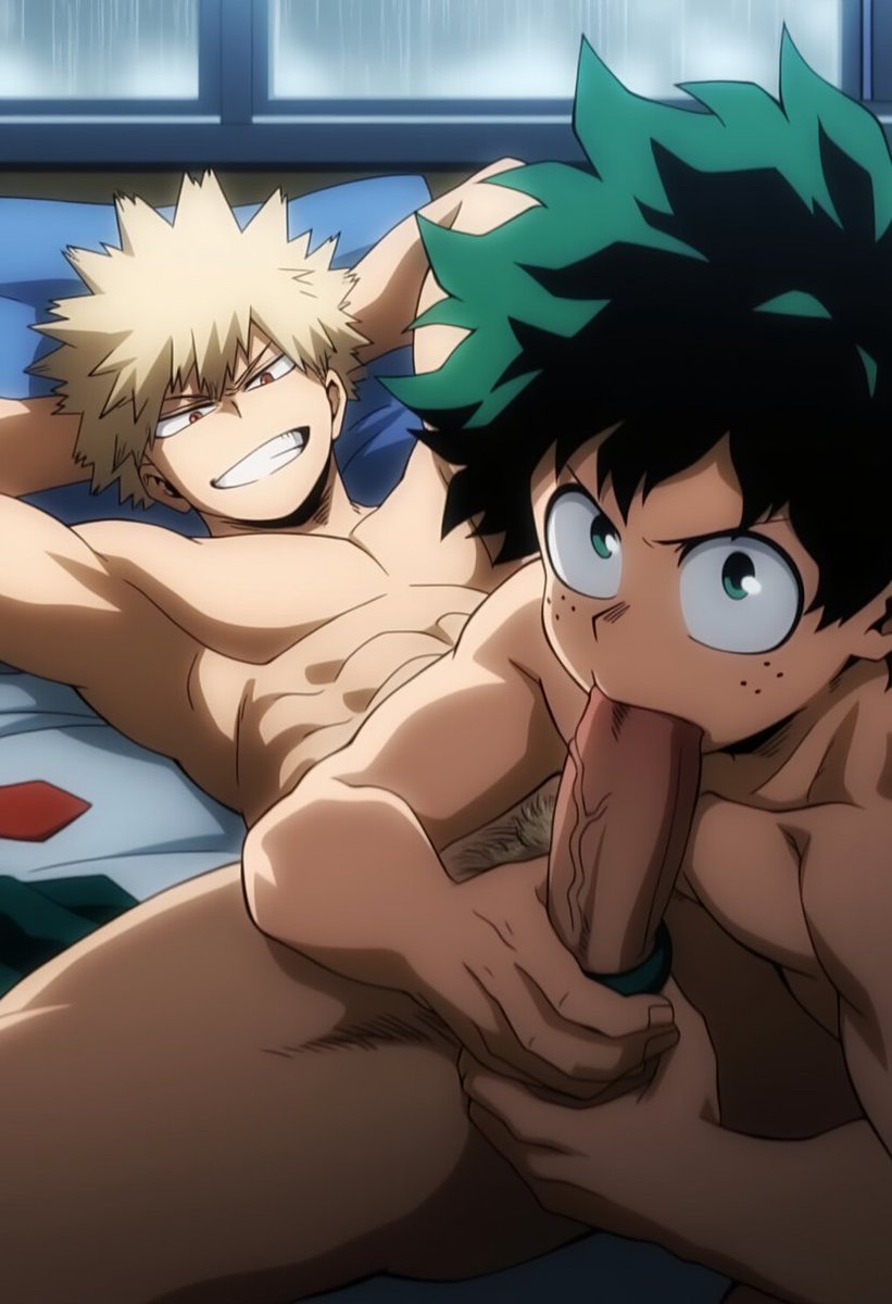 ai generated, blowjob, boku no hero academia, gay, hawkchan99, izuku midoriya, katsuki bakugou, kissing, male, male focus, male only, muscular, muscular male, my hero academia, pubic hair, yaoi