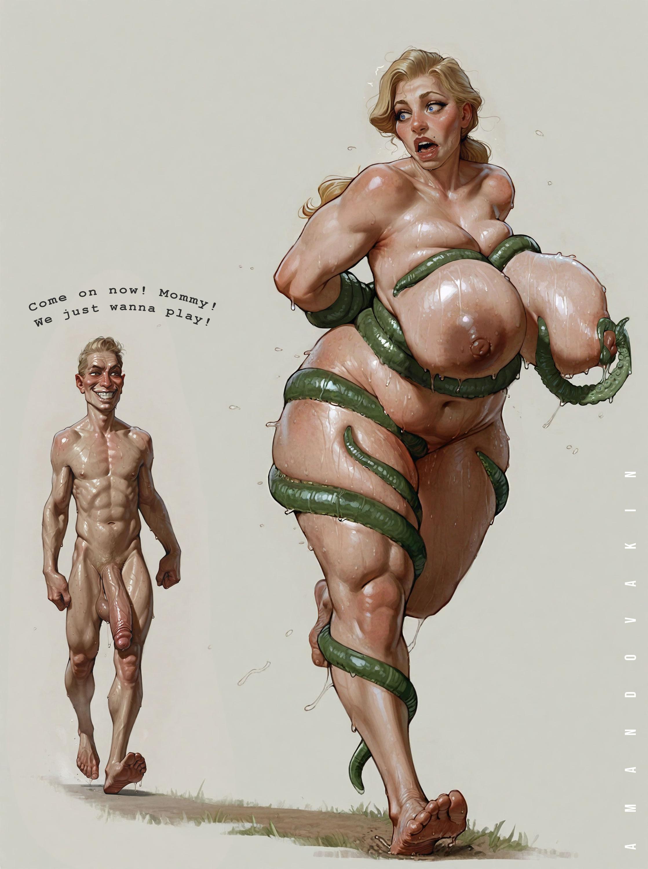 ai generated, amandovakinai, breasts, female, huge breasts, incest, molestation, mom son, mommy kink, son, tentacle