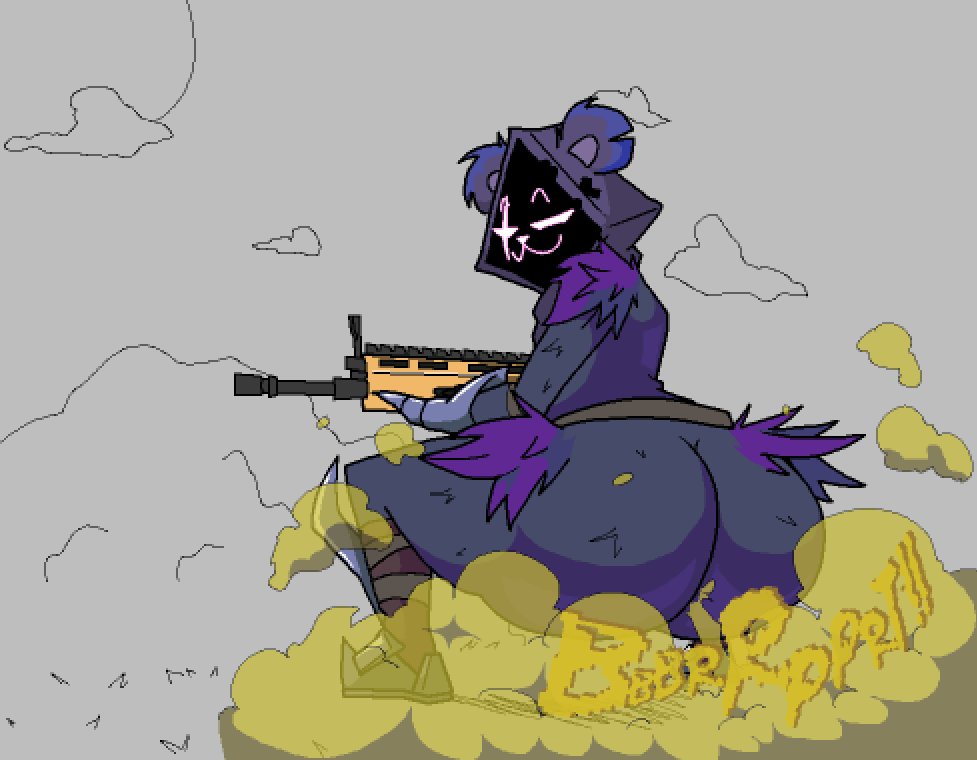 animal ears, anthro, ass, ass focus, bear, big ass, boots, bush, epic games, fart, fart cloud, farting, female, fortnite, funkman98, furry, gas, hiding, hood, metal gloves, ranged weapon, raven team leader, rear view, rifle, scar, scar across eye, smile, smile at viewer, smug, smug face, ursid, weapon