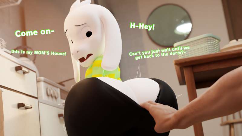3d, aidenz, anthro, asriel dreemurr, big ass, butt crack, human, pants, pants down, shortstack, uncle aiden
