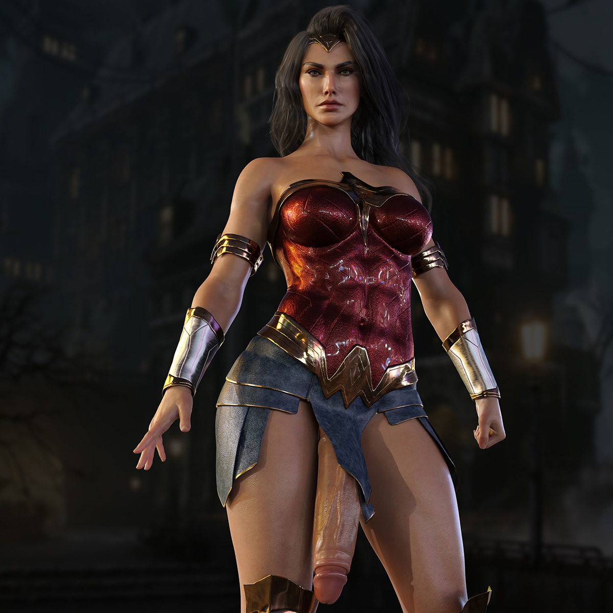 1futa, 3d, balls, balls under clothes, black hair, blue eyes, bottomless skirt, breasts, curvy, dc, dc comics, diana prince, erection, erection under clothes, erection under skirt, futa only, futa sans pussy, futanari, hourglass figure, huge penis, intersex, long hair, medium breasts, nordfantasy, olive skin, penis, penis out, penis under clothes, penis under skirt, pinup, pinup pose, pose, posing, realistic, skirt, skirt lift, solo futa, tagme, thunderthighs, wide hips, wonder woman, wonder woman (series)