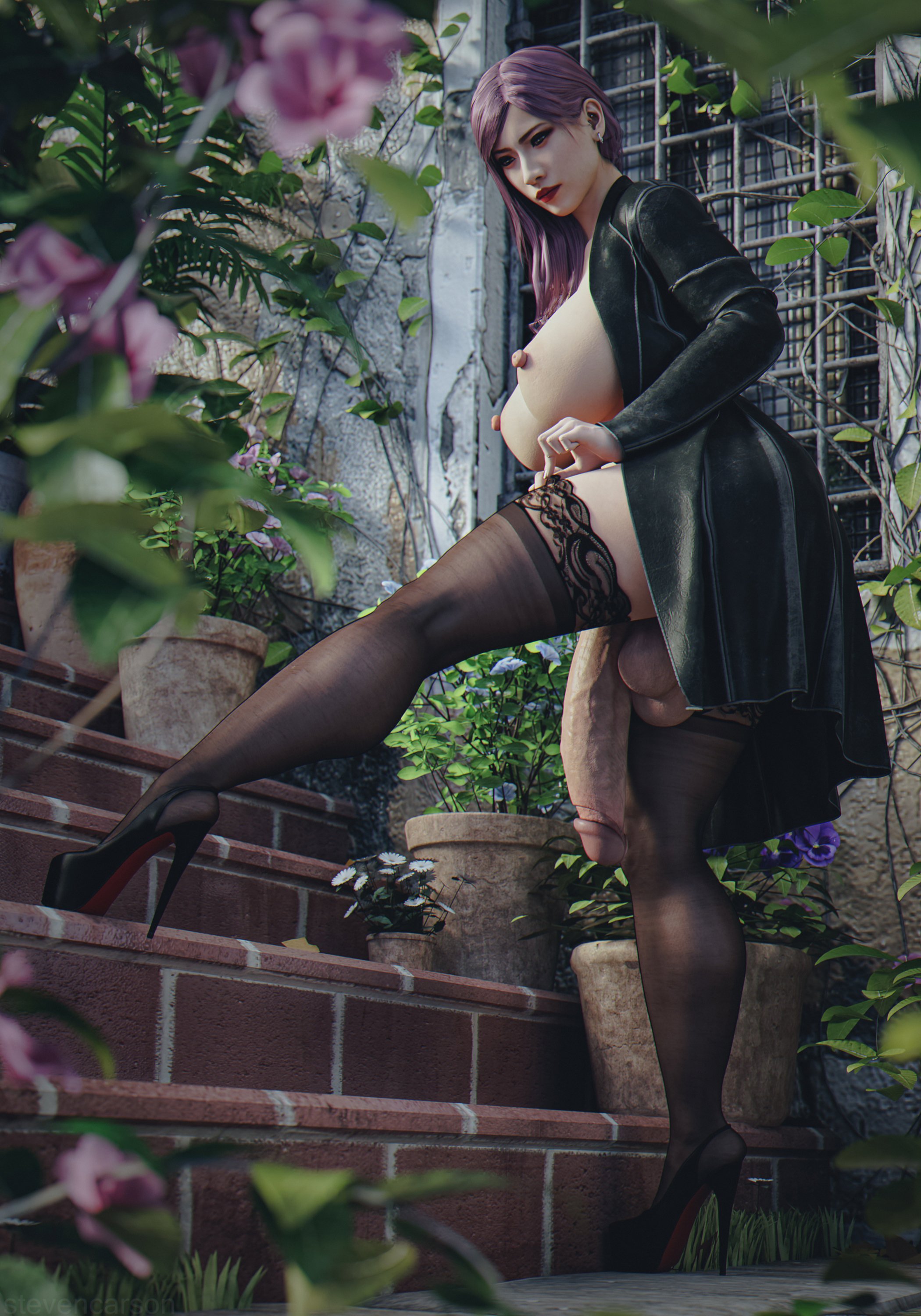 1futa, 3d, areolae, balls, big penis, breasts, cock-tail, erect nipples, erection, futa only, futanari, huge breasts, intersex, mostly nude, nipples, nude, nude futa, penis, ryuu ga gotoku, seong-hui, solo, stevencarson, testicles