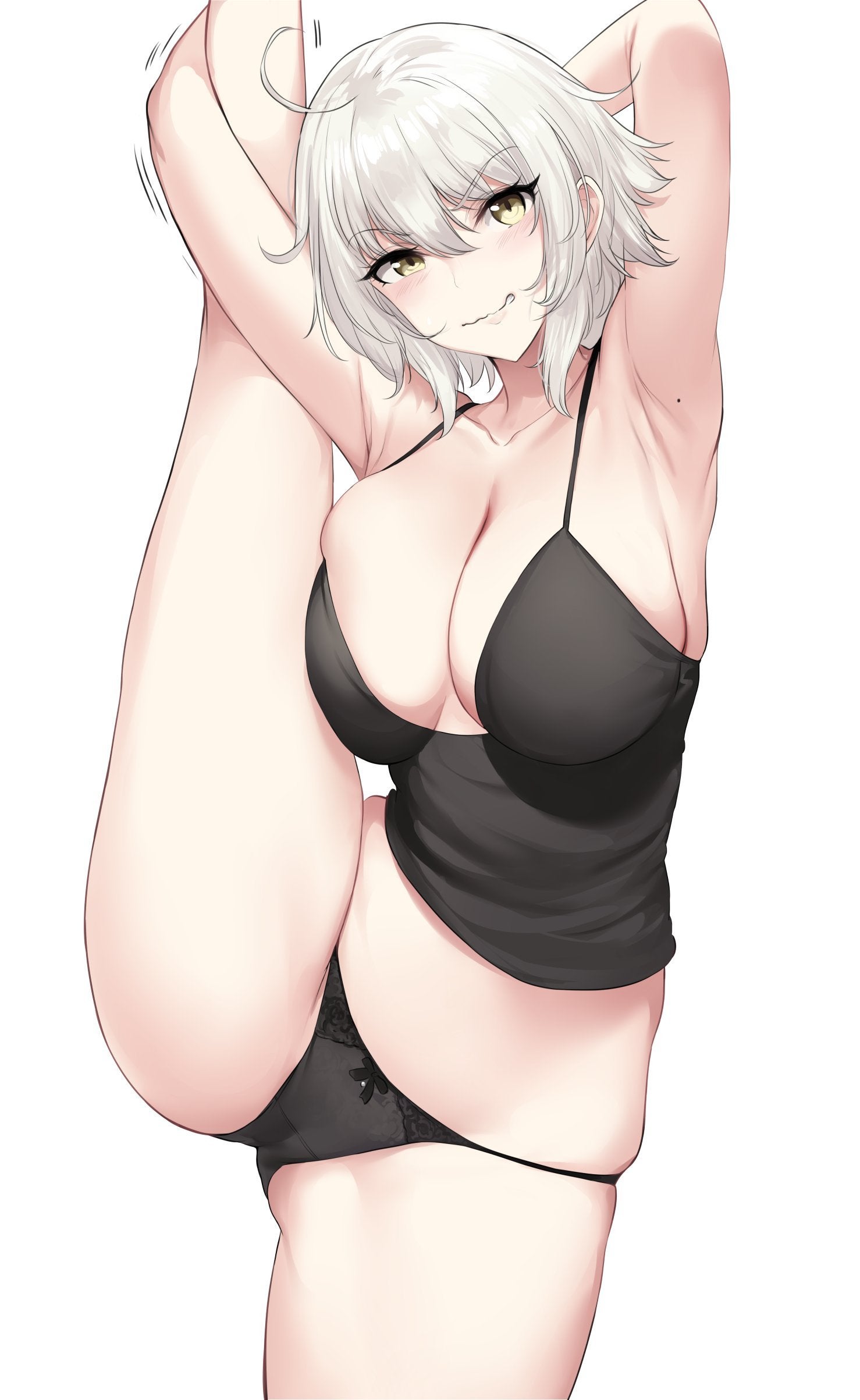 armpits, black panties, fate (series), fate/grand order, female, jeanne alter, jeanne d'arc (fate), jeanne d'arc (fate) (all), legs up, standing, thick thighs, underwear, white hair