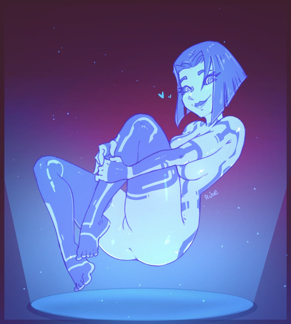 1girls 2d artificial_intelligence barefoot blue_body blue_hair blush body_markings cortana female female_only halo_(series) heart justrube looking_at_viewer medium_hair nude nude_female rube smiling smiling_at_viewer solo solo_female thick_thighs