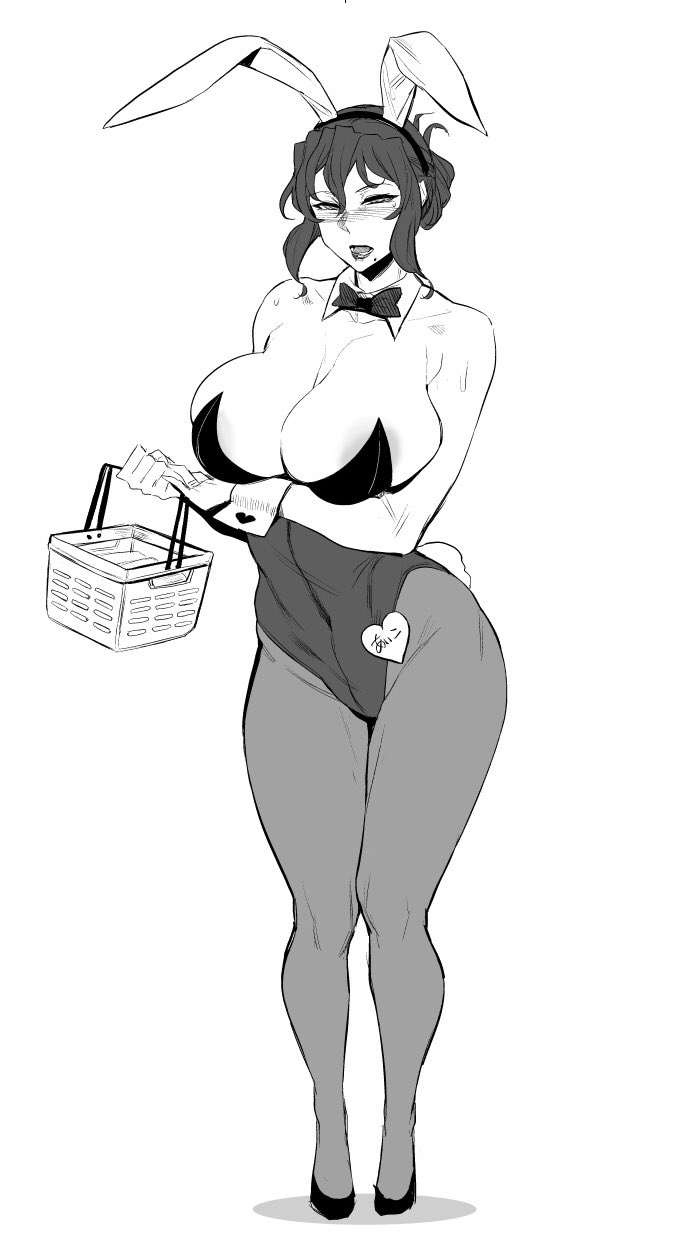 allegro_(artist) allegro_(original_character) basket black_beat bunny_costume bunny_ears bunny_girl bunnysuit milf pantyhose