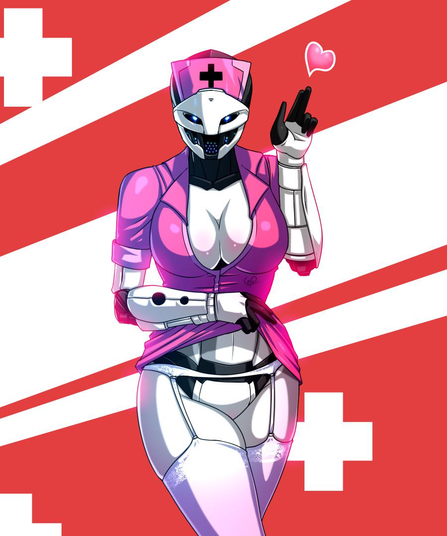 2d, ada-1, destiny (game), exo, female, front view, gary-q, male, medical, nurse uniform, robot, solo, solo female, solo male, stockings, tagme, thighs, underwear