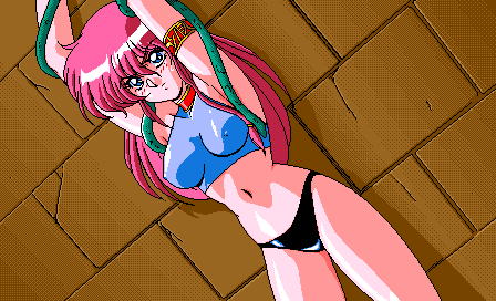 1girls 1monster 90s against_wall angry armband armpits arms_above_head arms_up bare_shoulders black_panties blue_eyes blush breasts captured clothing erect_nipples erect_nipples_under_clothes eyebrows_visible_through_hair female game_cg green_tentacles indoors leeza_(viper) long_hair lowres medium_breasts midriff monster navel nipple_bulge no_pants panties pink_hair plant restrained skin_tight sleeveless sogna standing sweatdrop tank_top tentacle thighs tied_hair tight_clothing underwear viper_(series) viper_v8