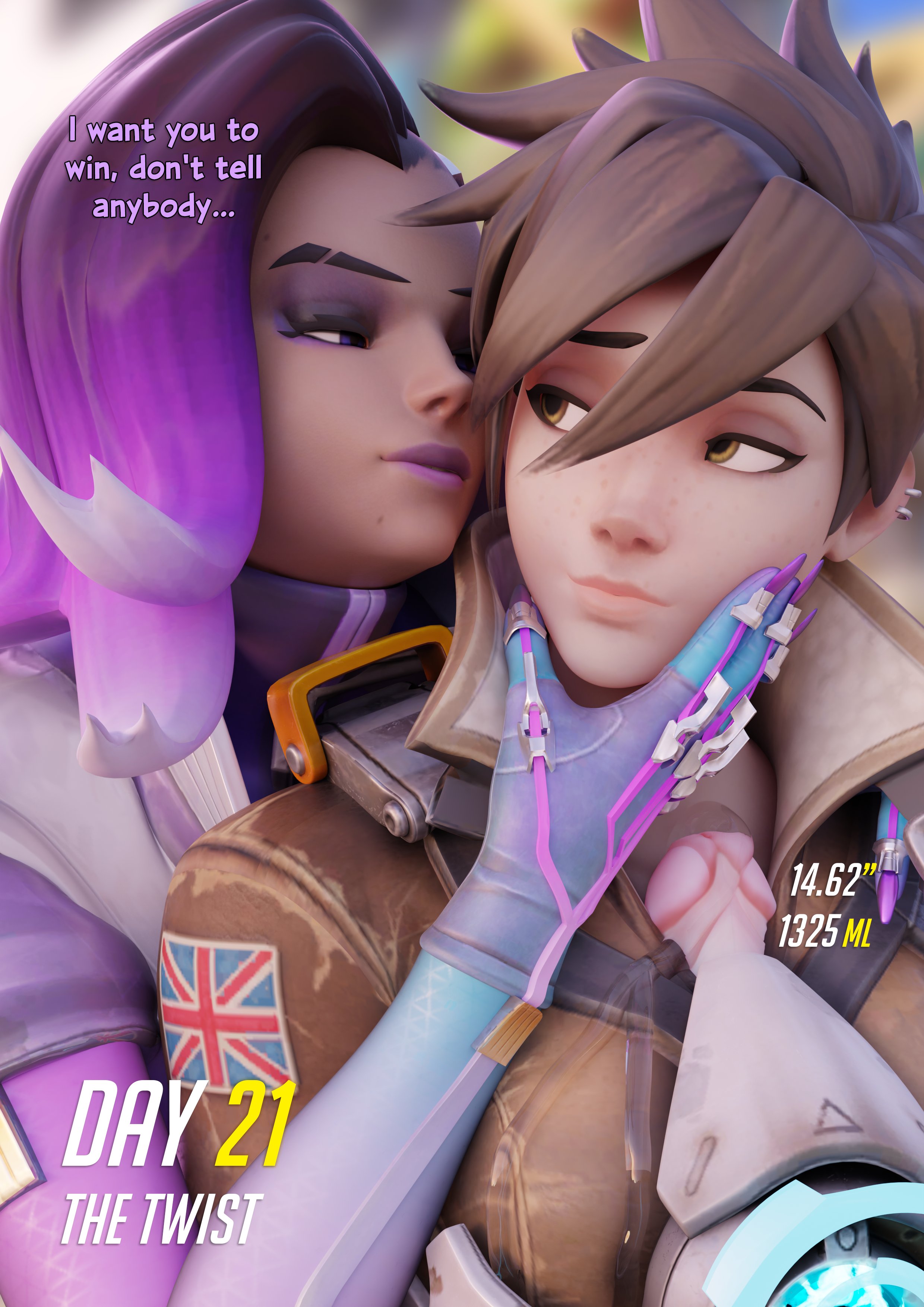 1futa, 1girls, 3d, balls, balls growth, chainsmoker, chronal accelerator, clothed female, clothed futa, female, futanari, genital growth, harness, huge cock, human, intersex, lena oxton, light skin, light-skinned futa, no nut november, olivia colomar, overwatch, overwatch 2, penis, penis growth, penis out, penis under clothes, precum, precum drip, precum on penis, precum pool, precum through clothing, sombra, tracer