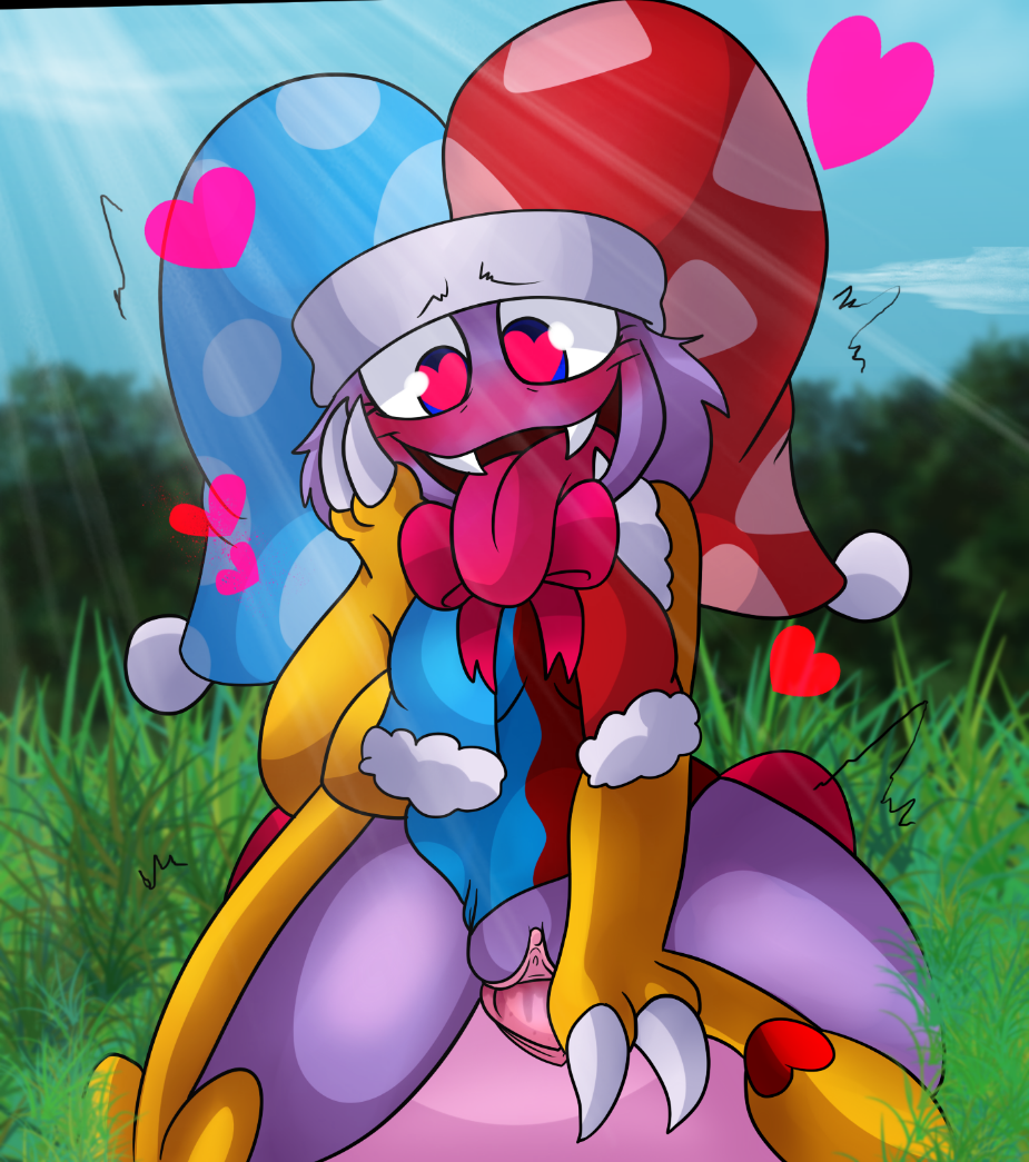 <3_eyes anthro blue_eyes blush clothing female fool's_hat genitals hat headgear headwear heart kirby kirby_(series) male mammal marx nintendo penetration penis purple_body purple_skin sex straight vaginal_penetration video_games yoshimister