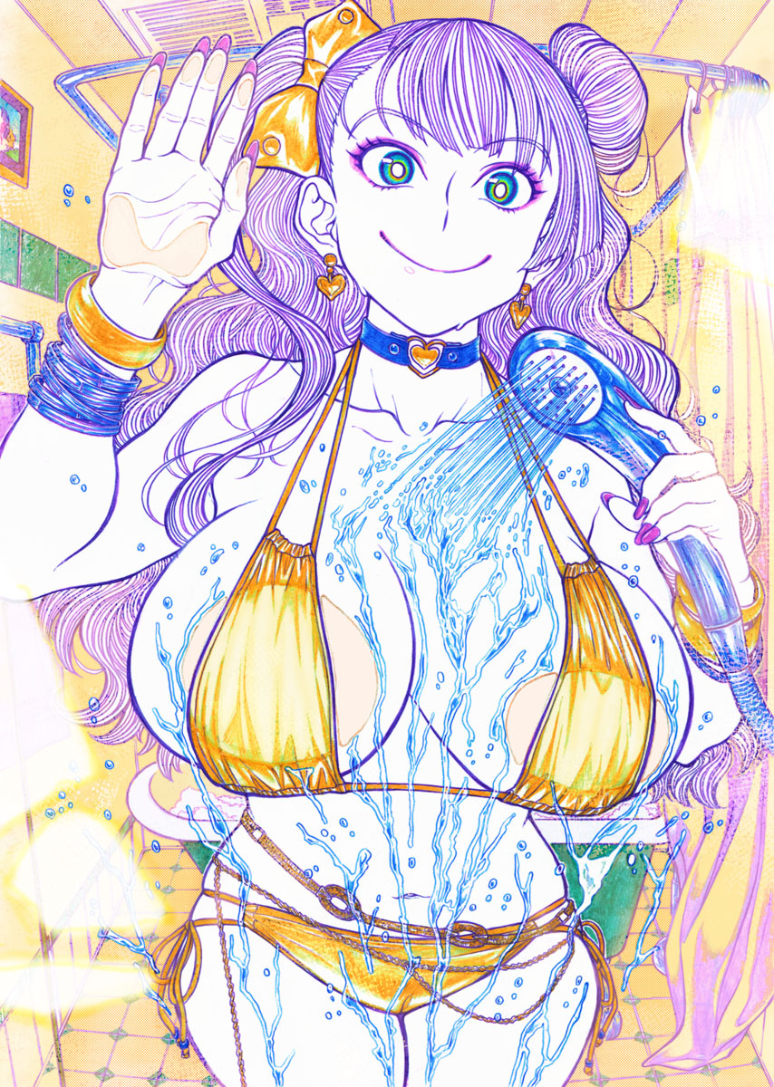 areolae big_breasts blonde_hair breasts erect_nipples female female_focus female_only galko gyaru huge_breasts large_breasts long_hair nipples official_art oshiete!_galko-chan solo suzuki_kenya