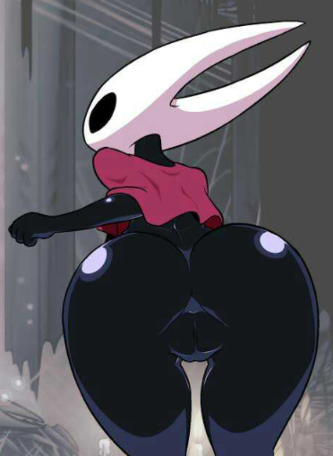 anonymouse ass bent_over black_skin cape cloak half-dressed hollow_knight hornet_(hollow_knight) red_cape shiny_skin team_cherry