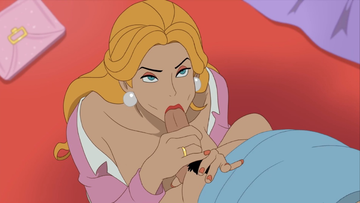 1boy, 1girls, blonde hair, blowjob face, blue eyes, cheating wife, earrings, fellatio, female, hairy, handjob, inusen, lipstick, male, milf, milftoon drama, older female, older female and younger male, oral, partially clothed, penis, straight, two-handed stroking, wedding ring