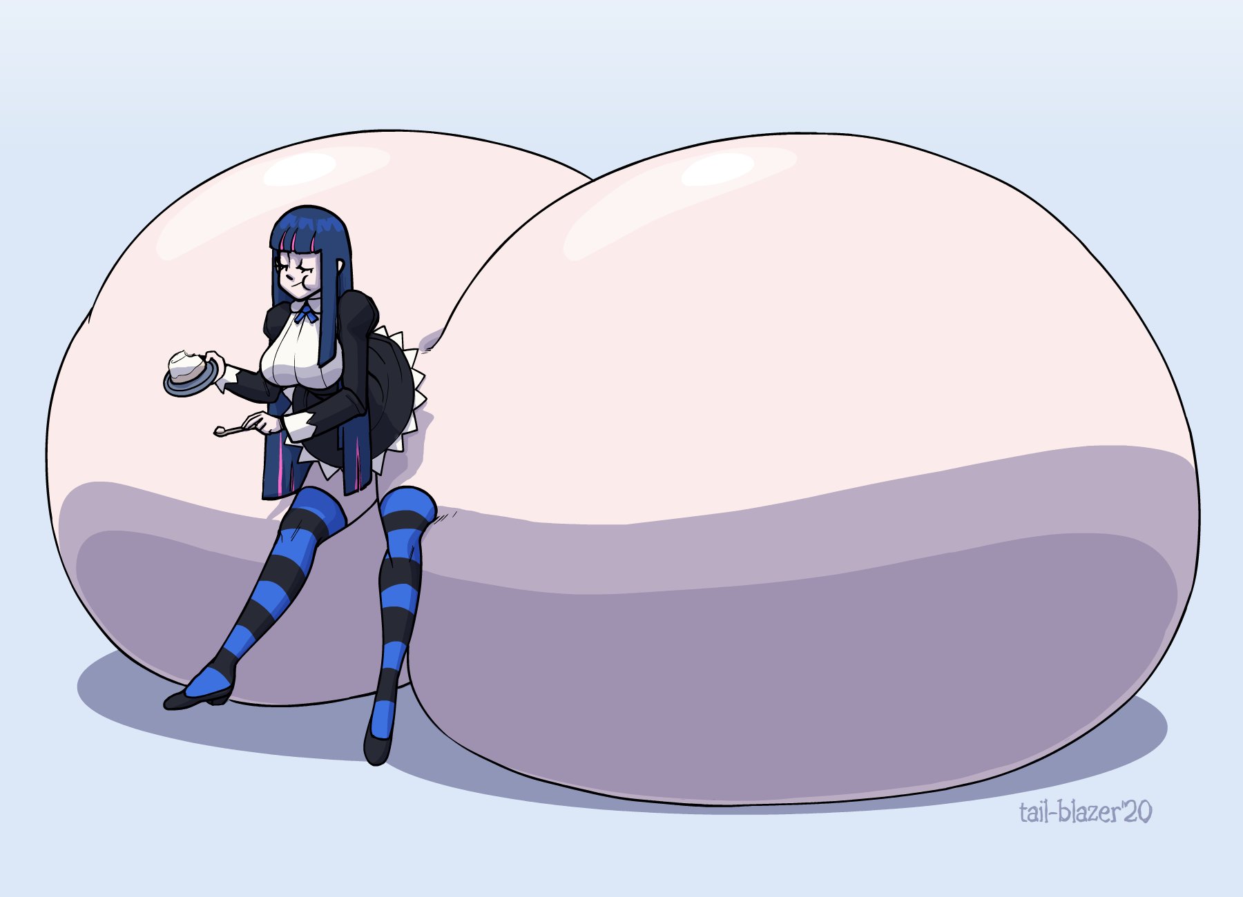 1girls, ass, ass bigger than body, ass bigger than breasts, ass bigger than head, ass bigger than torso, ass body, ass built separately, ass expansion, big ass, bottomless, breasts, clothed, clothing, female, female only, gigantic ass, huge ass, hyper, hyper ass, large ass, long hair, meat wall (body type), panty & stocking with garterbelt, solo, stocking anarchy, stockings, striped legwear, tail-blazer
