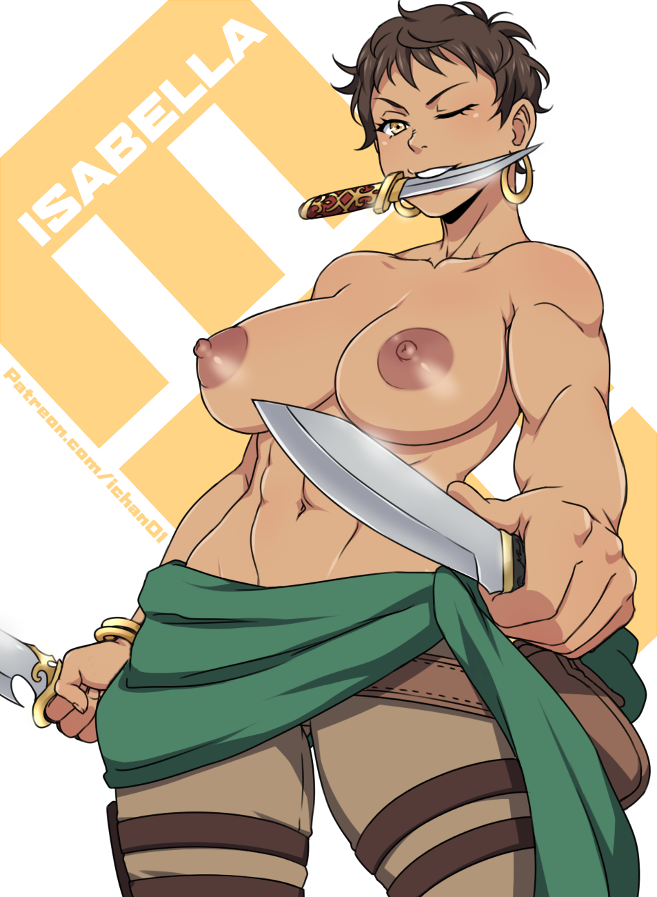 1girls ichan knives oc original topless topless_female