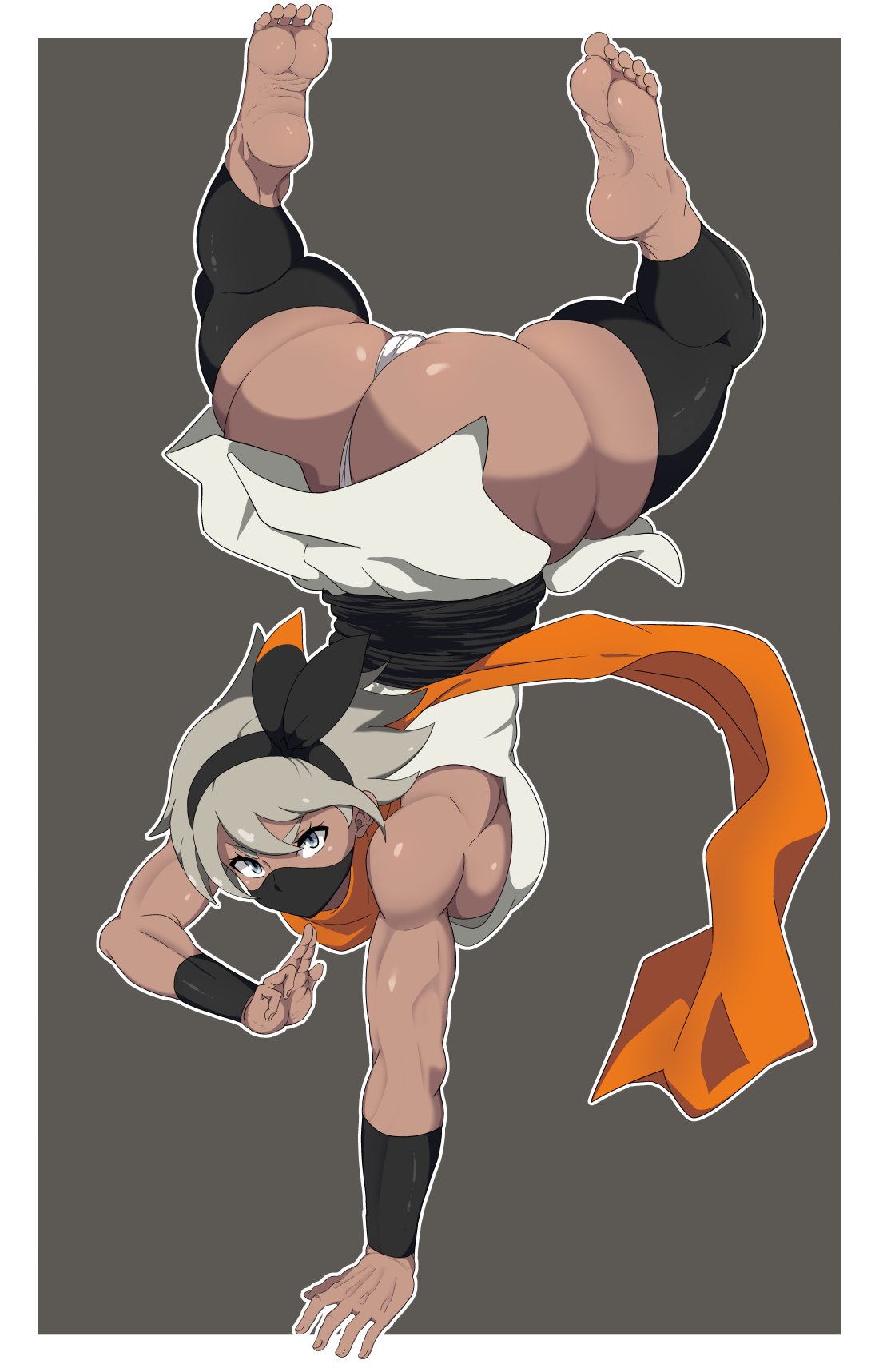 1girls ass bea_(pokemon) big_ass big_breasts bottom_heavy cameltoe eye_contact fat_ass feet grey_eyes grey_hair large_ass large_breasts looking_at_viewer ninja nintendo oryuto pokemon pokemon_ss simple_background solo standing thick_ass thick_thighs thighs