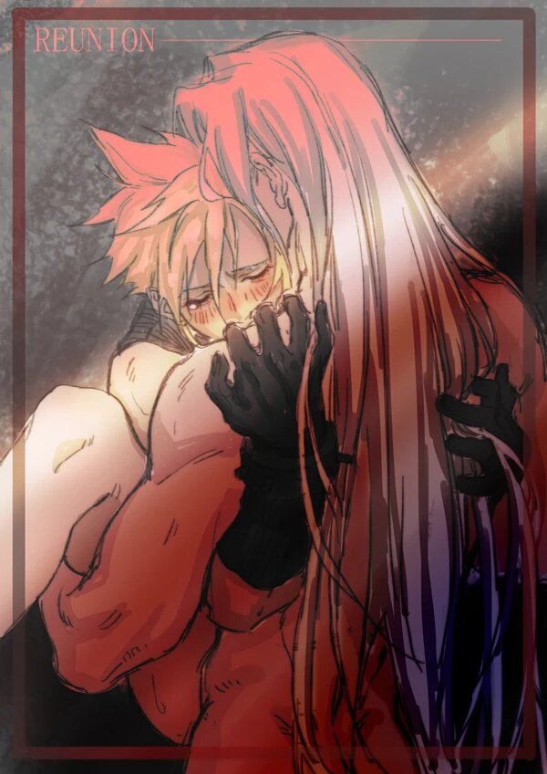 anal, blush, closed eyes, cloud strife, final fantasy, final fantasy vii, gay, gloves, hugging, legs held open, long hair, long-haired male, male, male penetrating male, male/male, partially clothed, penetration, sephiroth, smooth skin, spread legs, stand and carry position, standing, standing sex, tear, yaoi