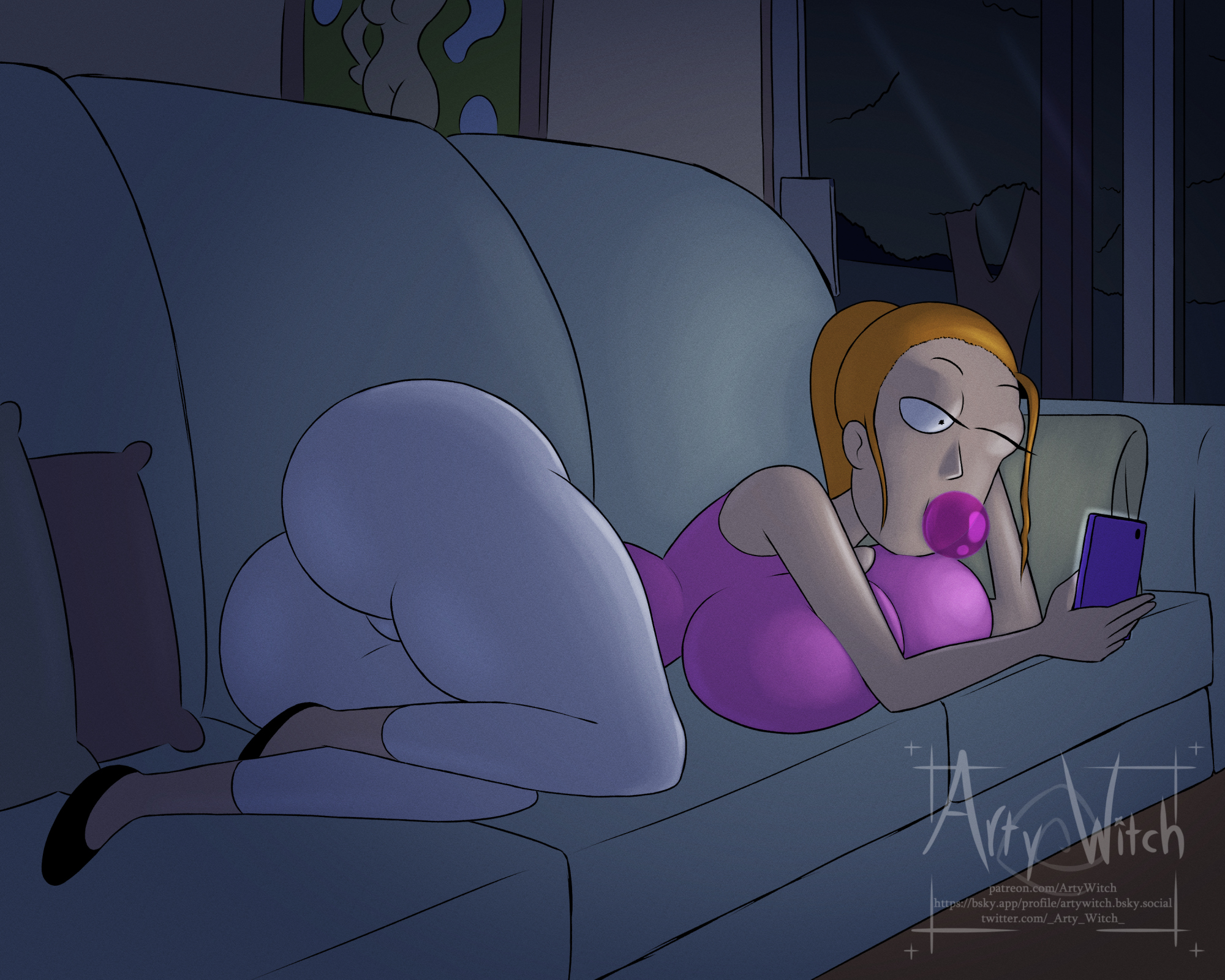 1girls, 2d, artywitch, ass, big ass, big breasts, big butt, breast press, breast squish, breasts, bubble, bubble ass, bubble butt, bubble gum, curvaceous, curvy, female, female only, fully clothed, gum, huge ass, huge breasts, huge butt, large ass, large breasts, large butt, no penetration, ponytail, red hair, rick and morty, solo, solo female, solo focus, summer smith, thick ass, thick thighs, thighs, tight clothing, voluptuous, voluptuous female, wide hips