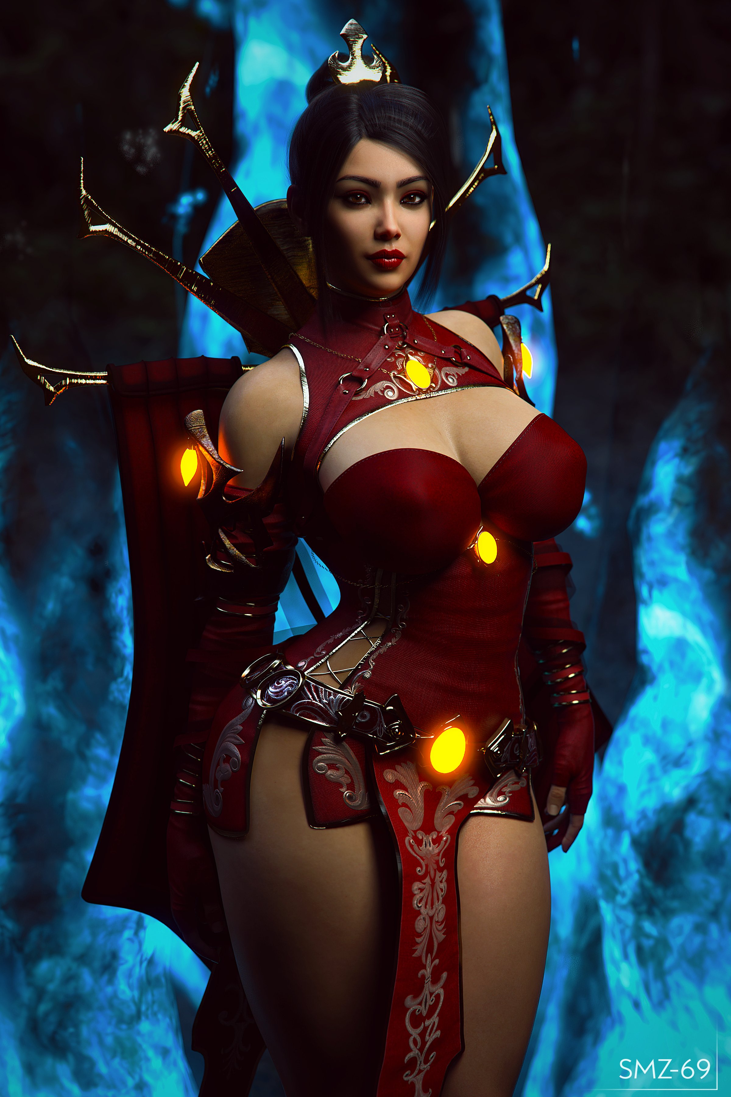 1girls, 3d, avatar the last airbender, azula, big breasts, breasts, clothing, dress, female, large breasts, smz-69, solo, tagme, thick thighs