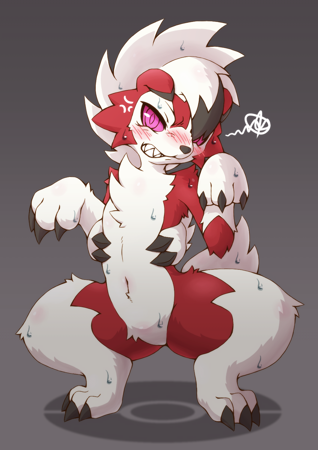 acky05 ambiguous_gender anthro ass big_ass blush canine claws cute female fluffy fluffy_tail fur furry happy looking_at_viewer lycanroc mammal midnight_lycanroc nintendo open_mouth pawpads paws pokémon_(species) pokemon pokemon_sm quality sweat tail tailwag teeth tongue tongue_out