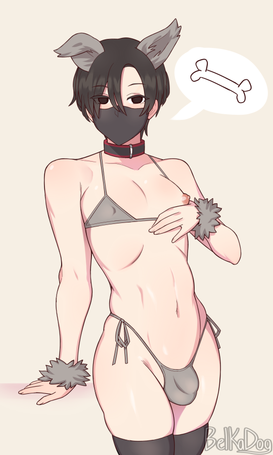 1boy, belka dog, bra, bulge, collar, cuccoking, femboy, girly, male, male only, mask, panties, thighhighs, trap