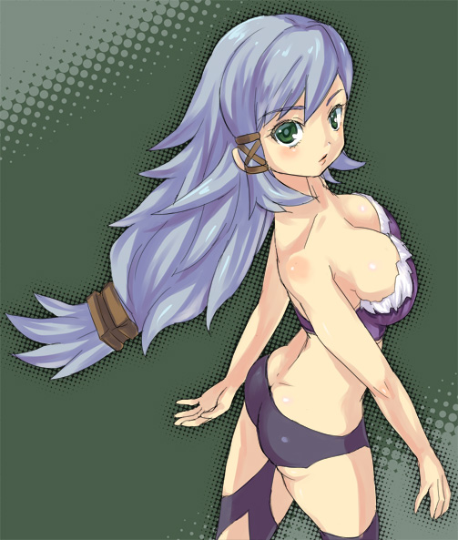 1girls anma_(pixiv140395) blue_hair breasts cleavage female final_fantasy final_fantasy_crystal_chronicles green_eyes long_hair selkie wolfie_selkie wolfie_selkie_(female)