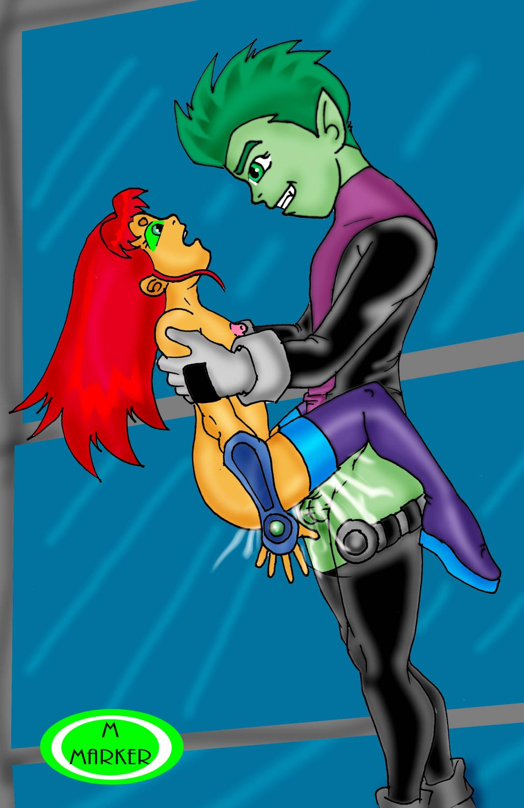 beast_boy boots dc_comics female green_skin m_marker sex starfire straight straight_hair teen_titans