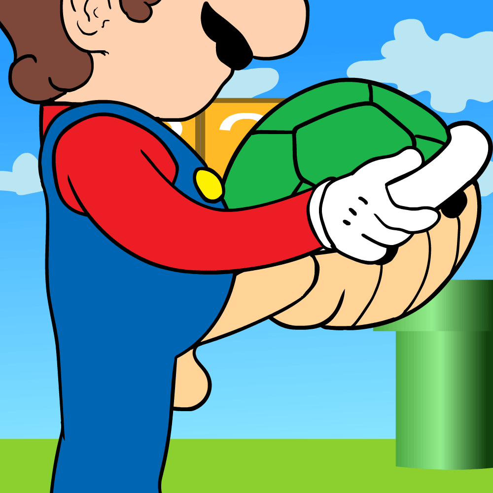 1:1 animated anthro balls clothing duo facial_hair genitals gloves grabbing_shell handwear human human_on_anthro interspecies koopa male male_on_anthro mammal mario mario_(series) moustache nintendo penis reptile scalie short_playtime super_mario_bros. turtle video_games weridartist