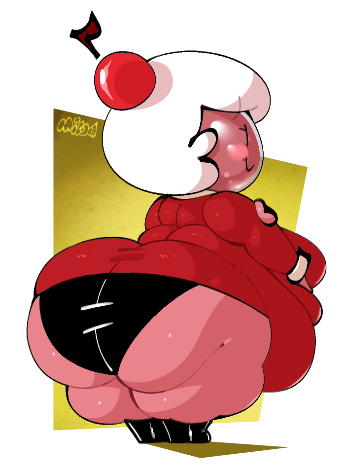 adventure_time anthro ass bbw cartoon_network cherry cherry_cream_soda chubby chubby_female fat female inanimate large_ass large_butt mintrimo obese panties red_skin short_skirt soda ssbbw thick_thighs thighs thunder_thighs weight_gain white_hair