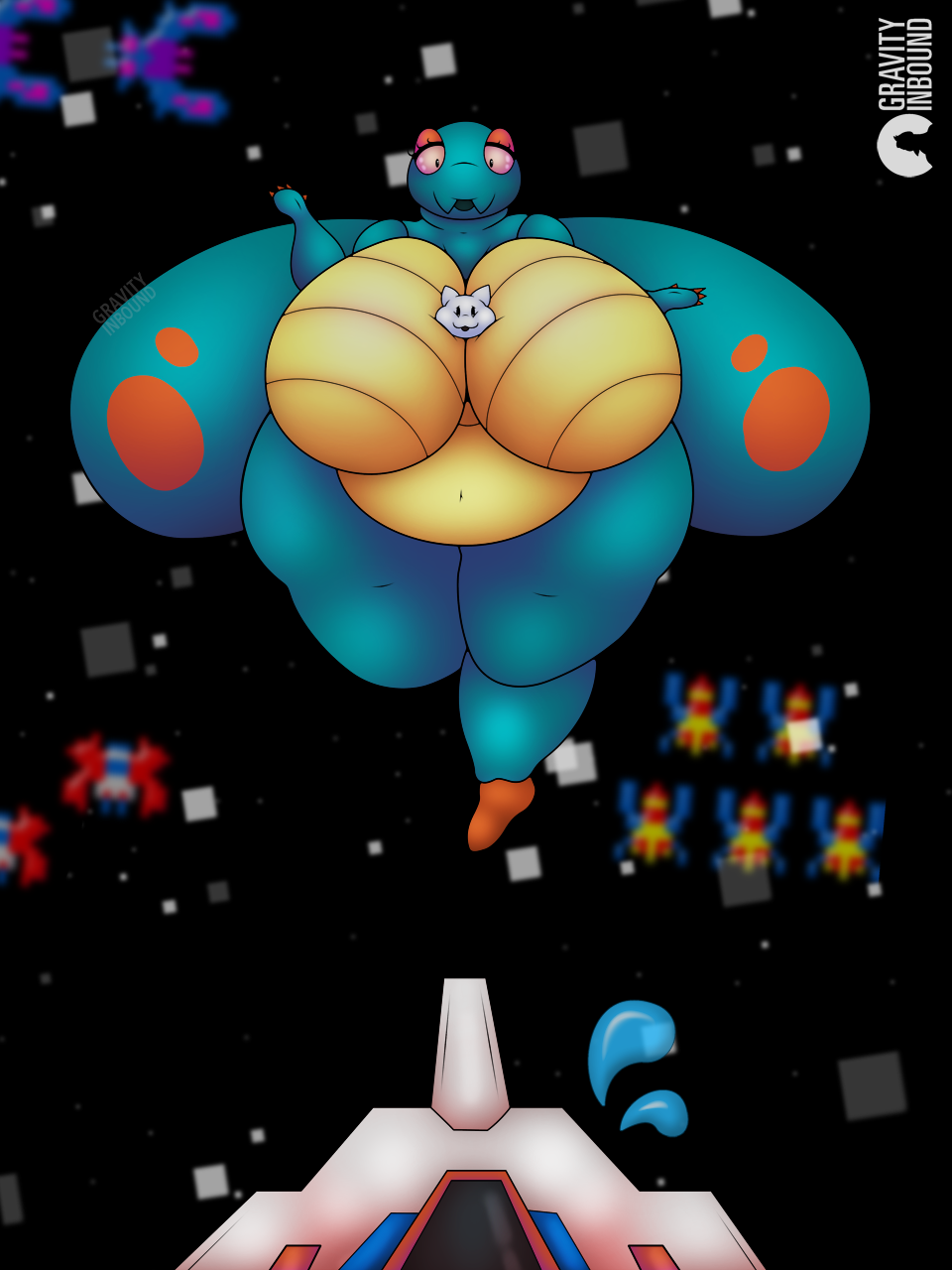 alien alien_girl anthro bbw between_breasts blue_skin boss_galaga breasts breasts breasts bug chubby chubby_female cleavage fat female galaga gravityinbound hips insect_girl insect_wings insects large_breast namco pink_eyes space ssbbw thick_thighs thighs wide_hips