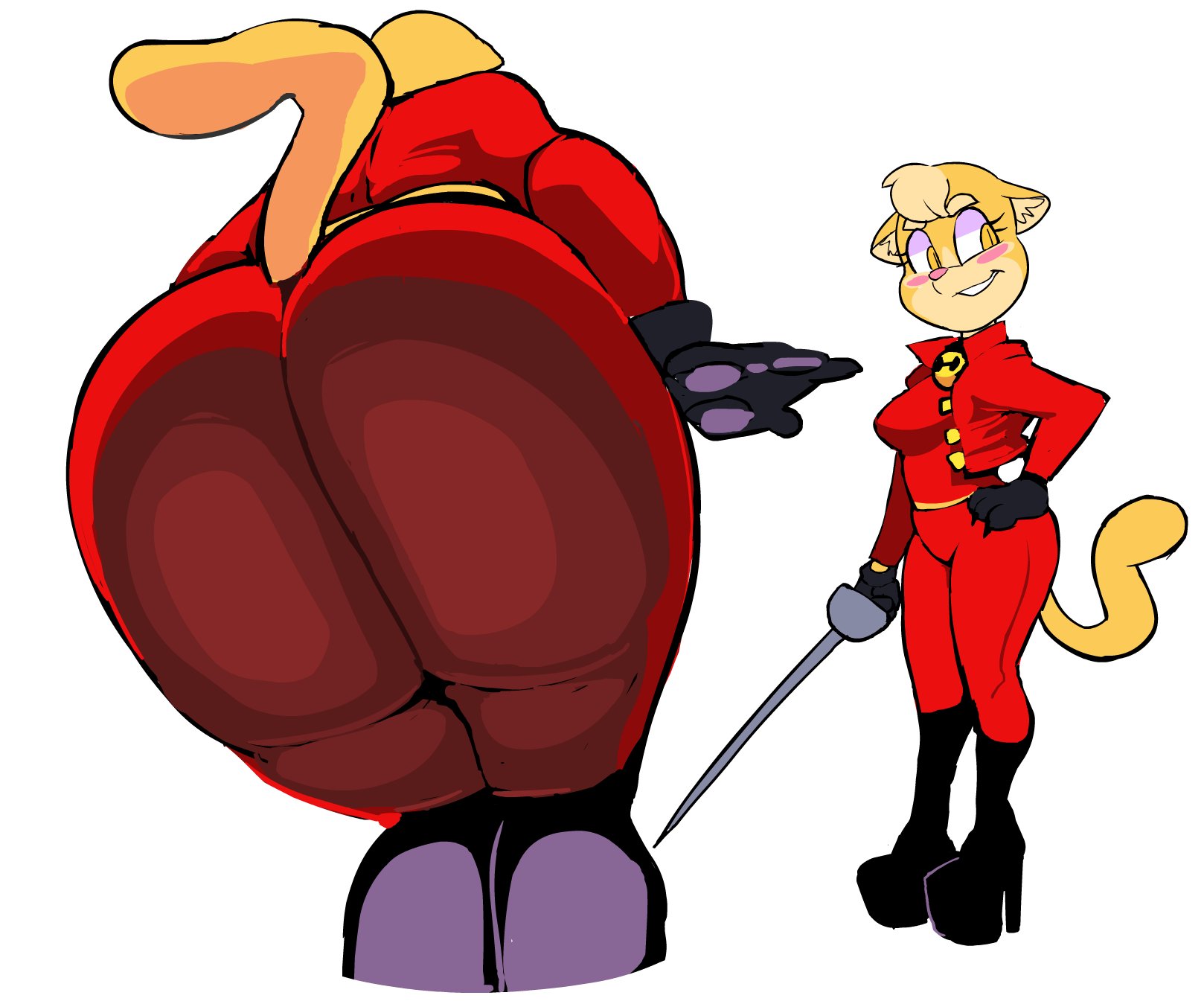 1girls, against glass, anthro, ass, ass on glass, big ass, clothed, clothing, feline, female, female only, furry, hand on glass, high heels, lilly (vimhomeless), sitting, skin tight, solo, sword, thighs on glass, vimhomeless, weapon, white background