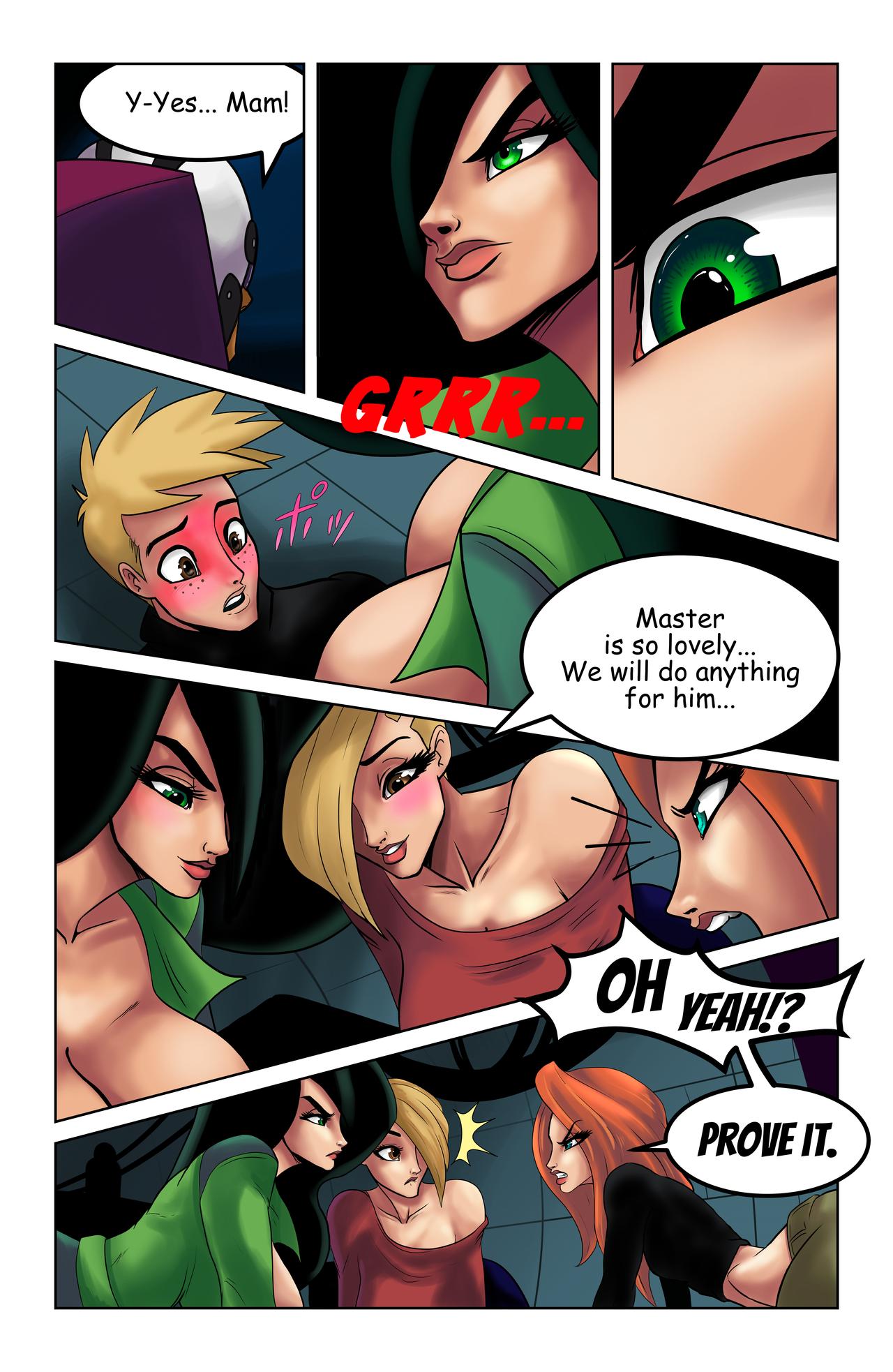 1boy 3girls adrena_lynn areola areolae big_ass big_breasts big_butt black_hair blonde_hair breasts cleavage clothed clothed_female clothed_male clothes clothing comic curvaceous curvy curvy_figure dark_hair disney disney_channel female hair_over_one_eye harem henrik-drake hhammerh hourglass_figure huge_ass huge_breasts kim_possible kimberly_ann_possible large_ass large_breasts long_hair male mature mature_female multiple_girls nervous nipples on_bed on_knees orange_hair red_hair reluctant reluctant_master ron_stoppable rsahnp seductive seductive_eyes seductive_gaze seductive_look seductive_smile shego shirt short_hair shorts thick_ass thick_legs thick_thighs traditional_media_(artwork) voluptuous watermark wide_hips