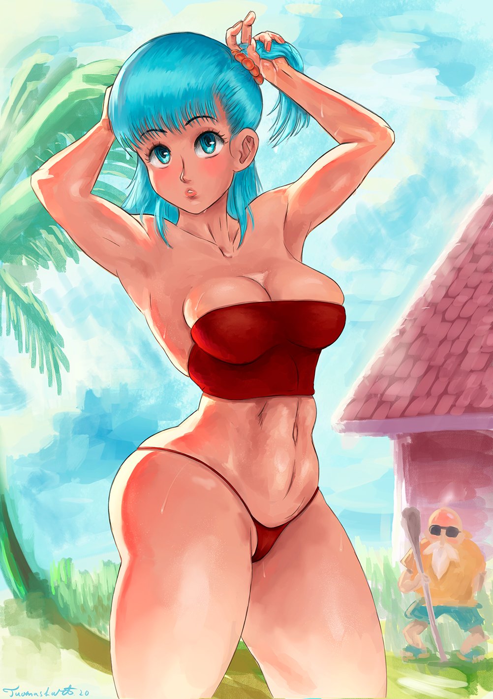 1girls, breasts, bulma briefs, busty, dragon ball, dragon ball (classic), female, female focus, hourglass figure, master roshi, pinup, pinup pose, pose, posing, solo, tagme, tuomashart, wide hips