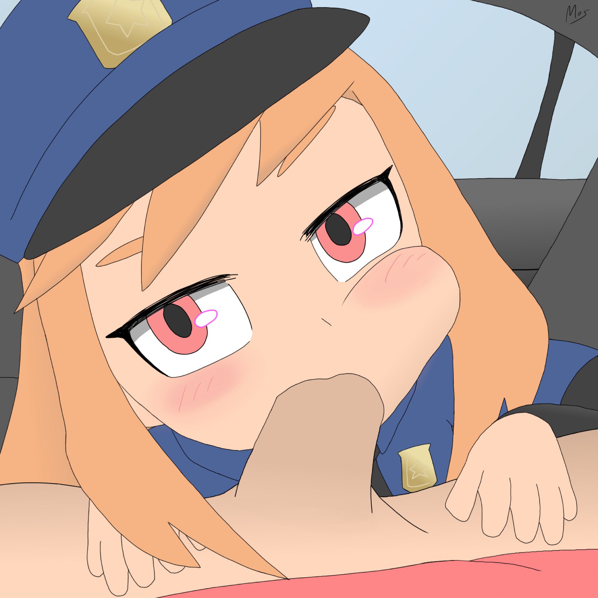 1girls, blowjob, blush, cheek bulge, fellatio, female, human meggy, looking at viewer, meggy spletzer, oral, oral sex, orange hair, police uniform, sex, smg4, smg4 art, tagme