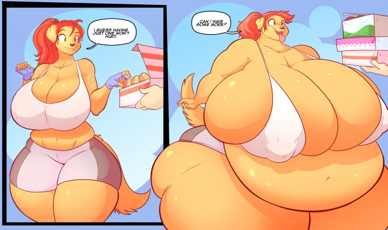anthro, ass, ass expansion, big ass, big belly, big breasts, breast expansion, breast growth, breast growth (enlargement), breasts, canine, chubby, cleavage, fat, female, female focus, female only, ginger (jaeh), huge ass, huge belly, huge breasts, huge thighs, hyper, hyper ass, hyper belly, hyper breasts, jaeh, obese, original, original character, overweight, smiling, thick thighs, thighs, weight gain, weight gain female, wide hips