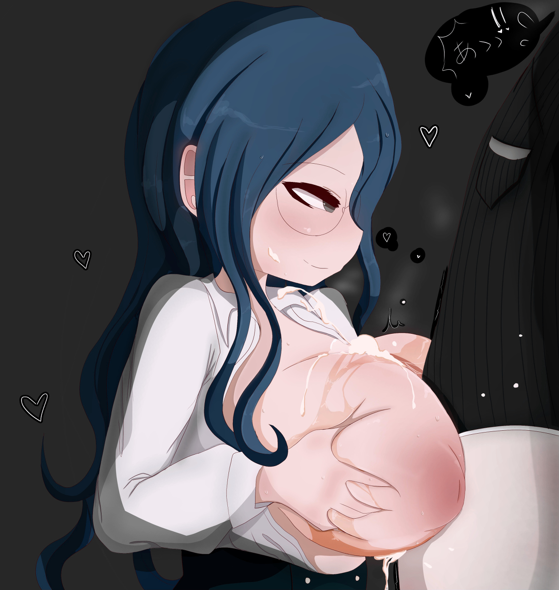 breasts, cosplay, cum on breasts, cum on face, danganronpa, danganronpa v3, female, glasses, huge breasts, japanese text, large breasts, paizuri, saihara shuuichi, sex, shirogane tsumugi, straight, straight hair, translated