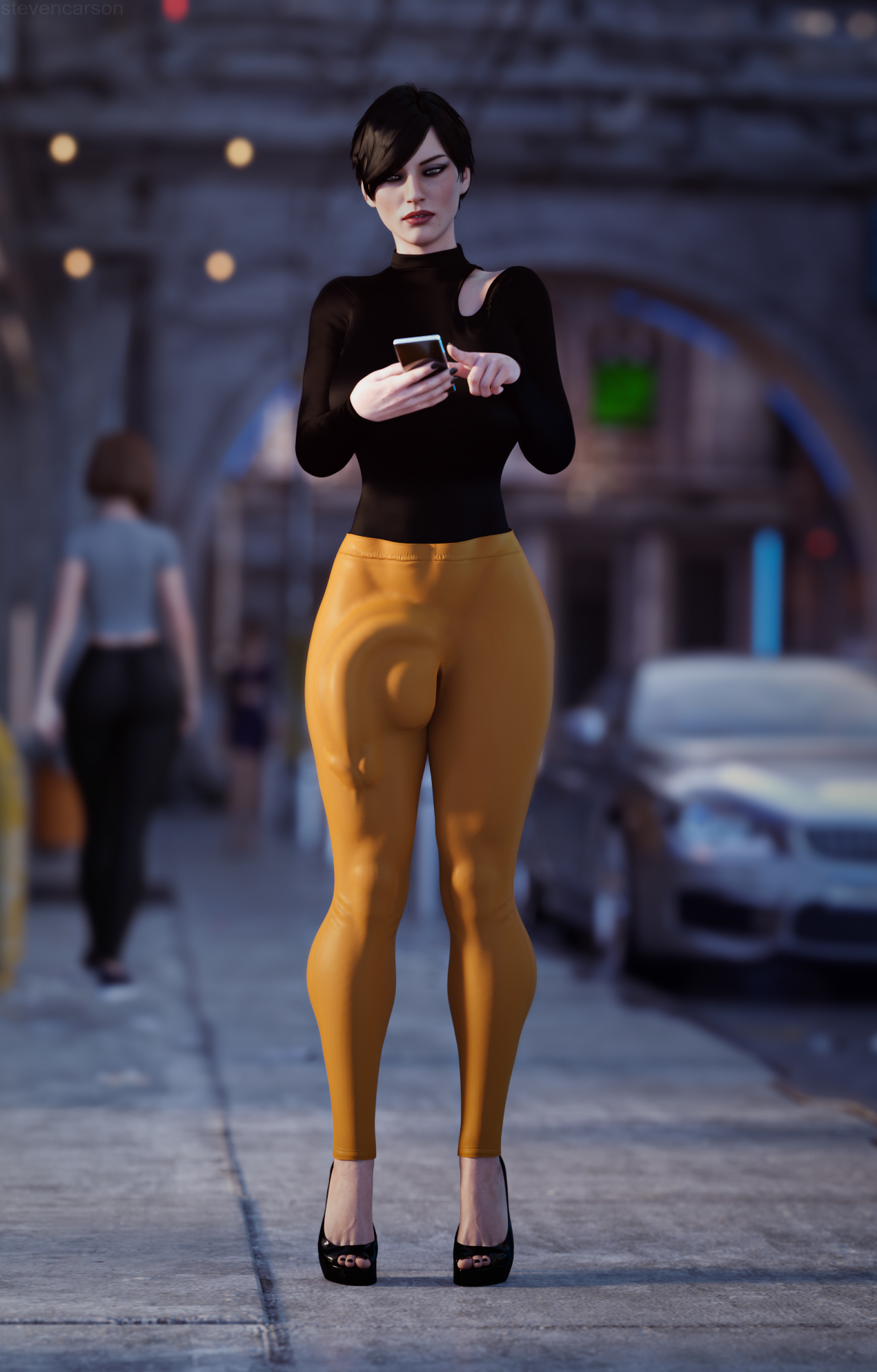 1futa, 1girls, 3d, ass, balls, balls bulge, balls under clothes, breasts, bulge, bulge down leg, cameltail, cd projekt red, curvy, erection under clothes, female, fringilla vigo, futa, futa focus, futa only, futa with female, futanari, half-erect, huge cock, huge penis, intersex, large ass, large balls, large breasts, penis, penis bulge, penis under clothes, realistic, solo, solo focus, solo futa, spread legs, standing, stevencarson, the witcher (series), the witcher 3: wild hunt, wide hips