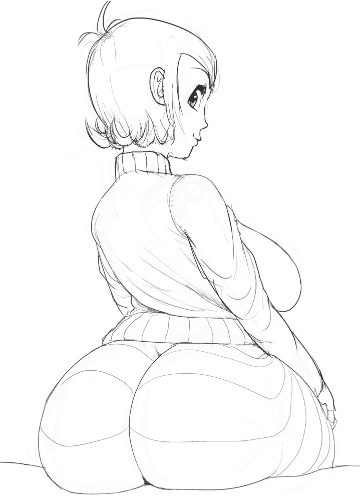 ass big_ass big_breasts breasts female hotel_transylvania huge_ass looking_back maarthul mavis_dracula monochrome short_hair sideboob solo striped striped_legwear thick_thighs turtleneck wide_eyed