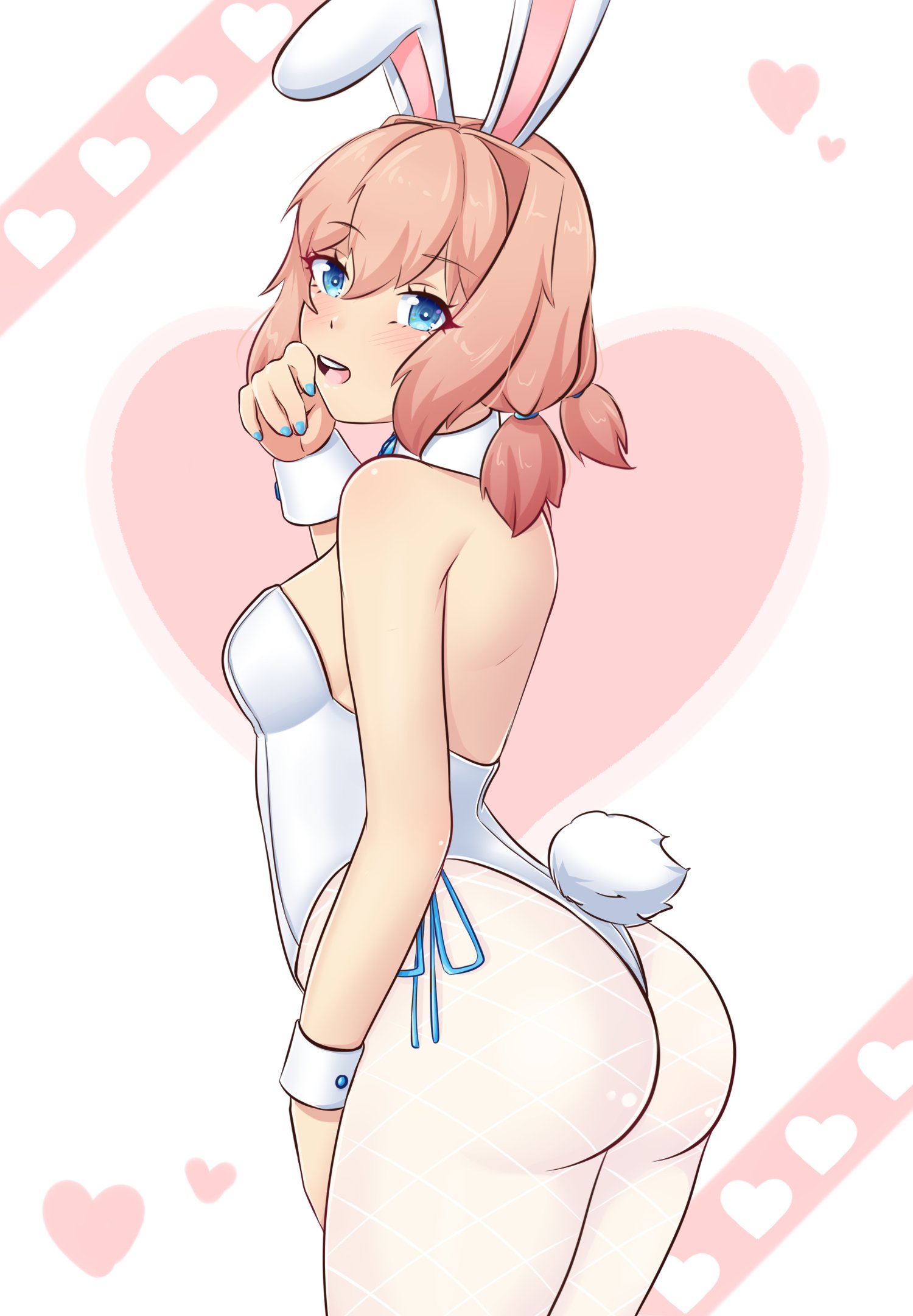 1girls, armwear, ass, bare back, bare shoulders, big ass, big butt, blue eyes, blue nails, breasts, bunny ears, bunny girl, bunny tail, bunnysuit, curvy, doki doki literature club, eye contact, fat ass, female, female focus, female only, fingernails, fishnet pantyhose, fishnets, just sayori, large ass, light skin, light-skinned female, looking at viewer, medium hair, nail polish, pantyhose, pink hair, pov, pov eye contact, raionart, sayori (doki doki literature club), simple background, small breasts, smile, smiling, smiling at viewer, solo, solo female, solo focus, tagme, thick ass, thick butt, thick thighs, thighs, tied hair, voluptuous