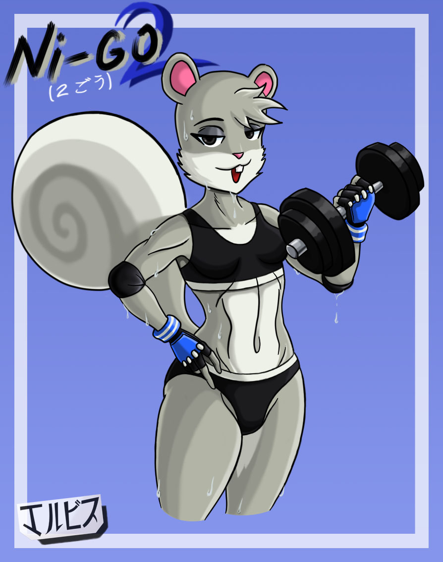 2020 agent_s_(animal_crossing) animal_crossing anthro black_eyes dumbbell exercise fanart female furry gray_fur jackintaro nintendo squirrel squirrel_girl underwear