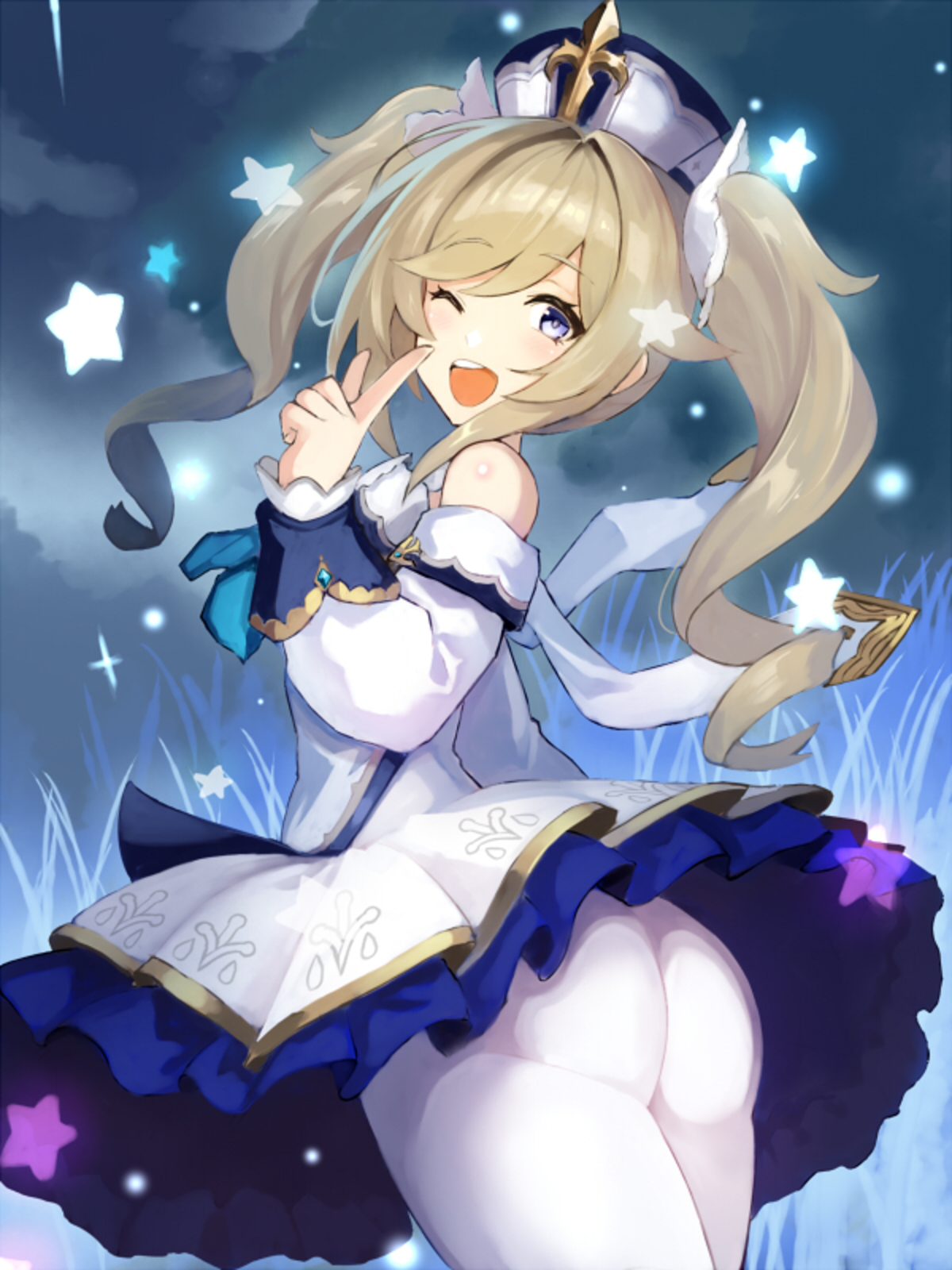 1girls, ass, barbara (genshin impact), big ass, bubble ass, bubble butt, dress, female, genshin impact, nun, pantyhose, tights, upskirt, wholesome, wink