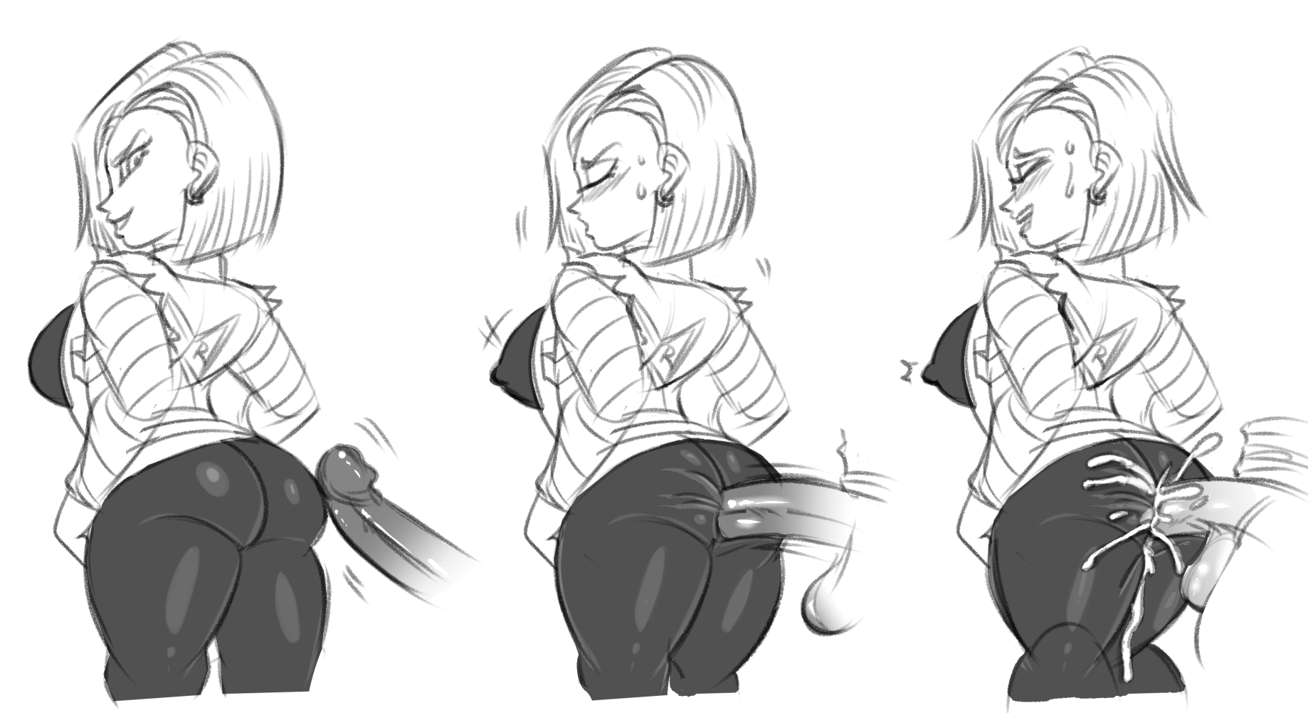 1girls, anal, anal through clothes, android, android 18, ass, cum, cum in ass, cum in pants, cum on clothes, cum on pants, disembodied penis, dragon ball, dragon ball z, female, forced in fabric, fucked through clothes, funsexydragonball, getting erect, krillin, kuririn, male, nipple bulge, nipples, penis, sex through clothes, shounen jump, son goku, thick thighs