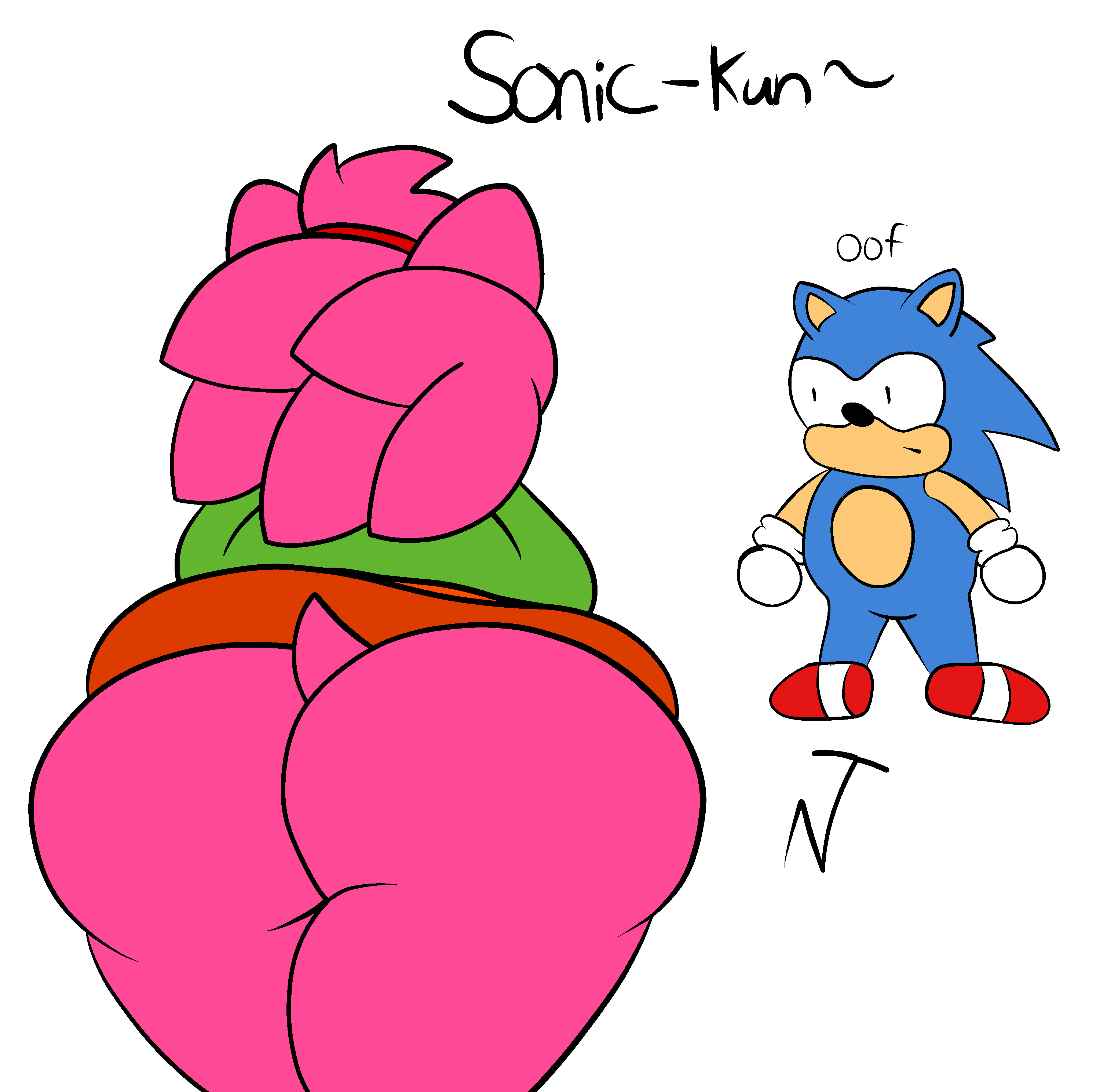 1boy 1girls amy_rose anthro ass bending_over blue_fur blue_hair classic_amy_rose classic_sonic confused english_text female female_focus from_behind furry gloves hairband hedgehog huge_ass male neuwolfram/newtungsten obese_female oof pink_fur pink_hair sega shoes sonic_(series) sonic_cd sonic_the_hedgehog sonic_the_hedgehog_(series) text thick_thighs thighs